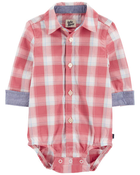 Carson Flannel Collared Button Down Bodysuit- Cypress Plaid - HipBabyGear