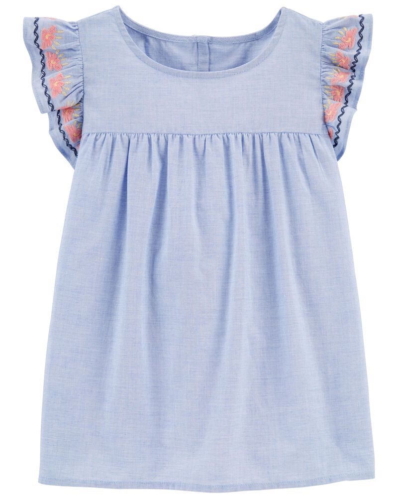 Embroidered Chambray Ruffle Top | carters.com
