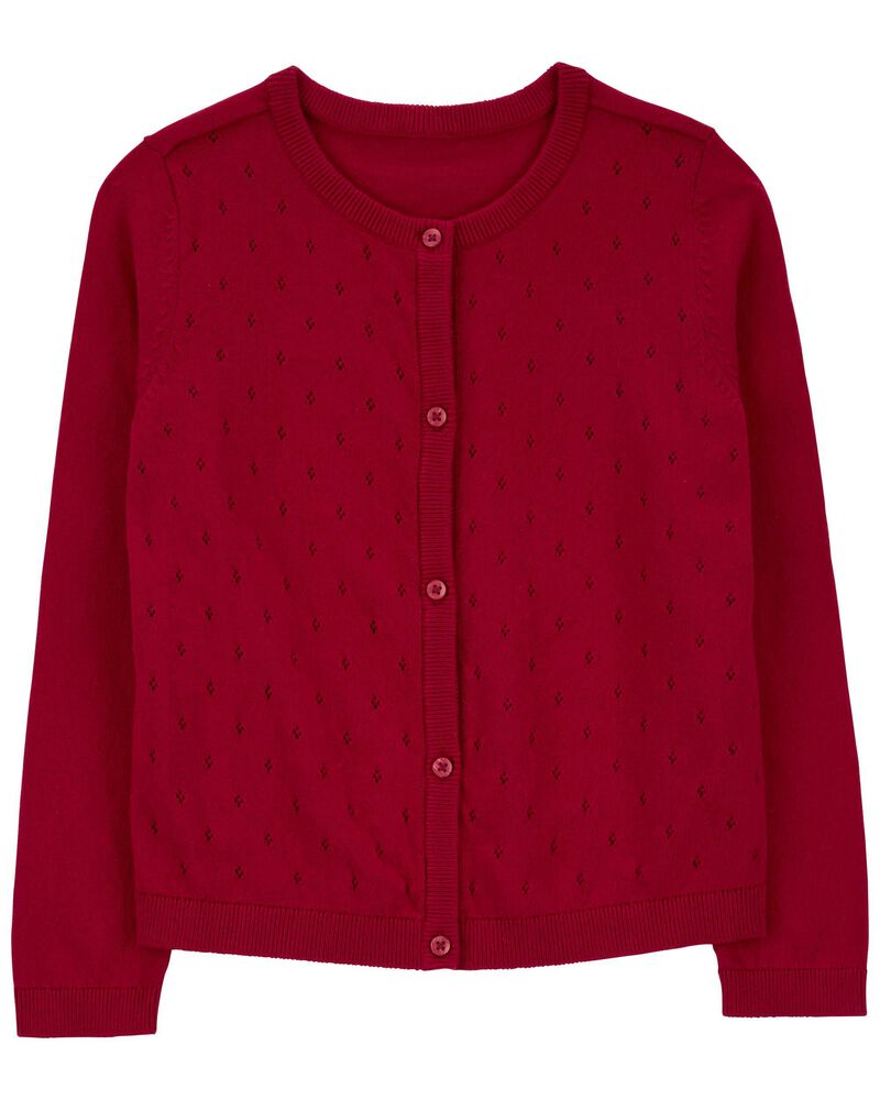 Red Pointelle Sweater Knit Cardigan