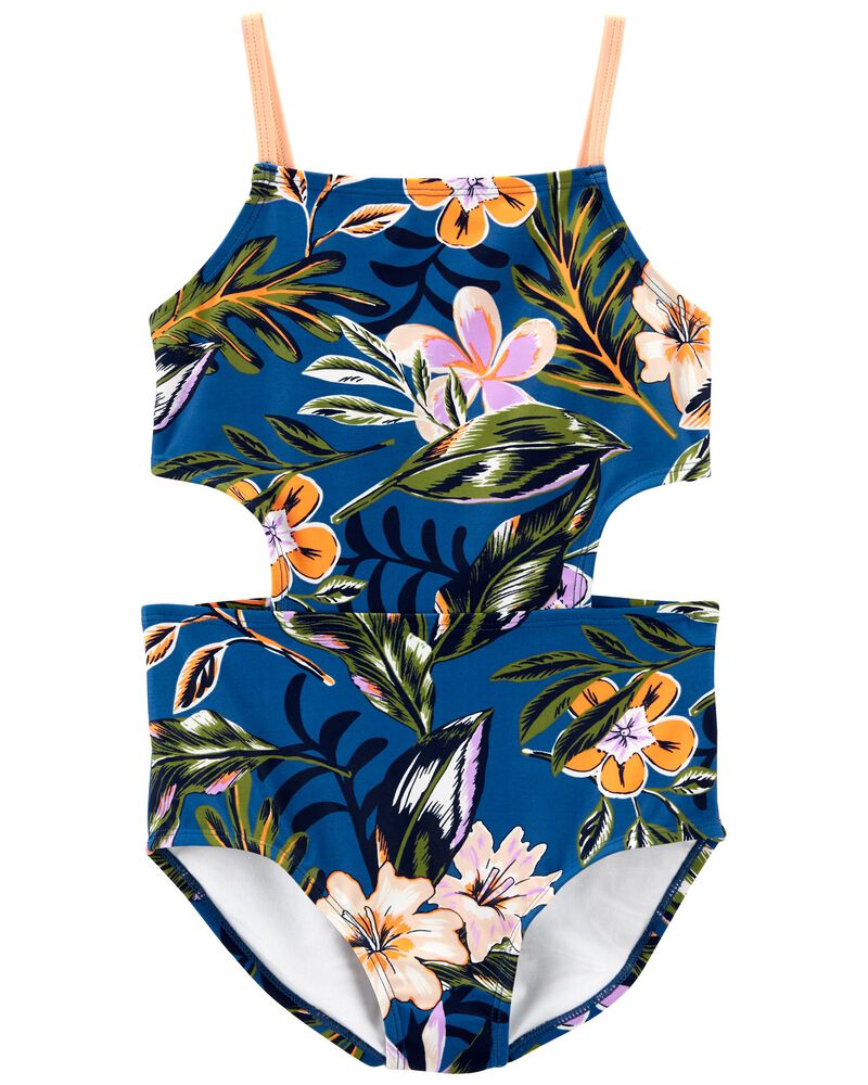 HOBIE Girl's Cutout Side Tie One-Piece Swimsuit Size 12 - Floral Print NWT