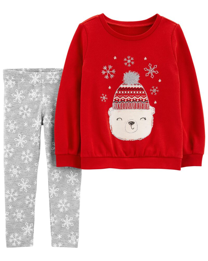 Toddler Girls Mix And Match Snowflake And Polar Bear Print Knit Leggings  2-Pack