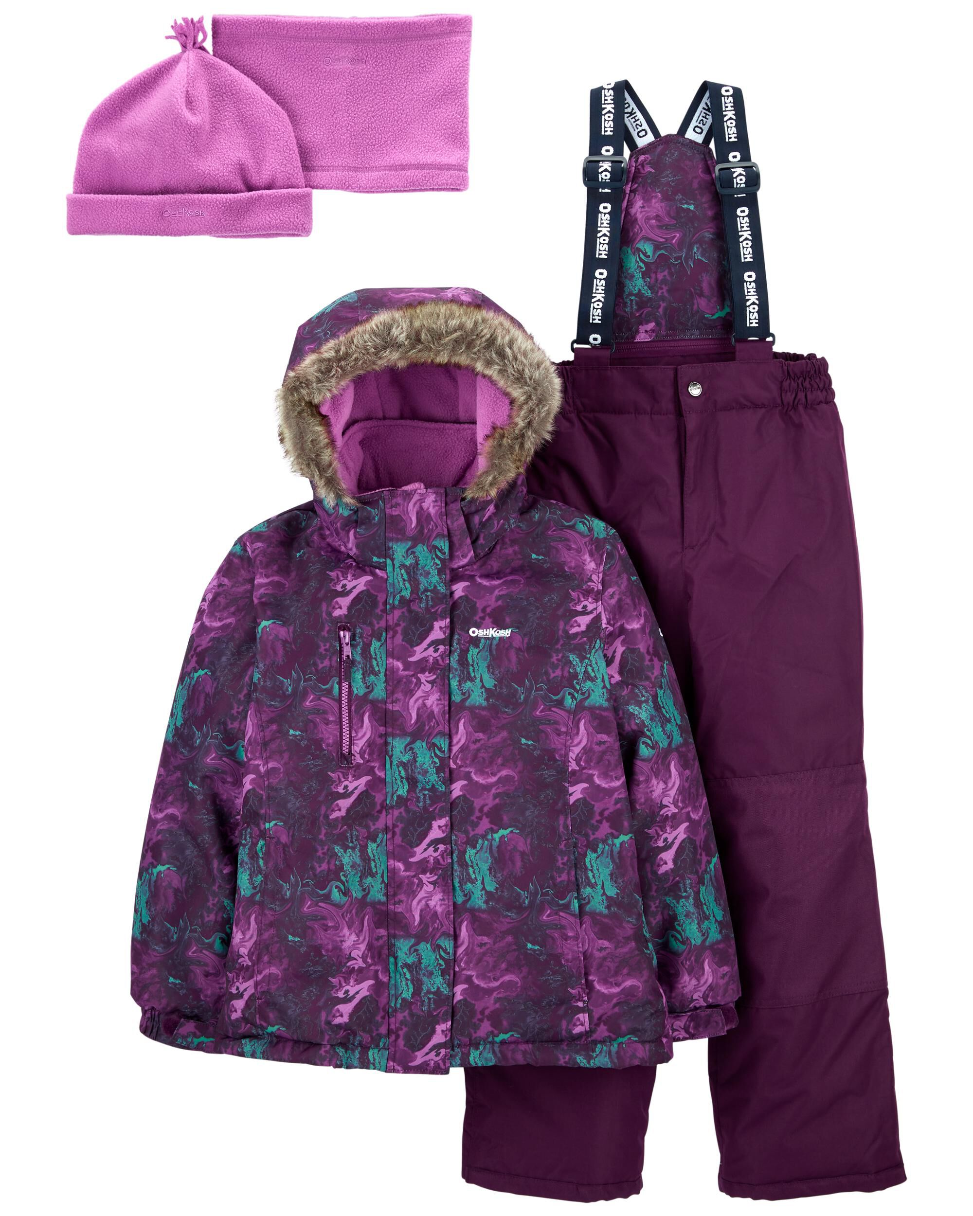 Purple Multi 2-Piece Snowsuit With Bonus Hat & Neck Warmer 