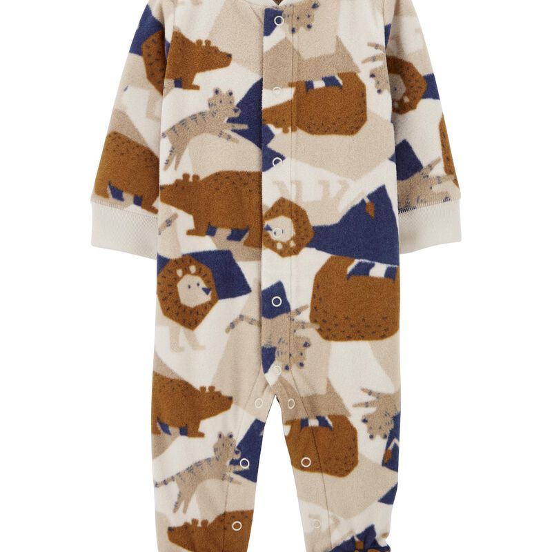 Ivory Animal Print Snap-Up Cotton Sleeper Pyjamas
