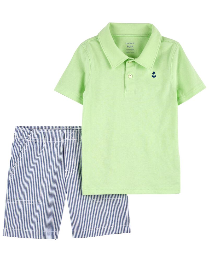 Toddler Boy Polo & Striped Shorts Set