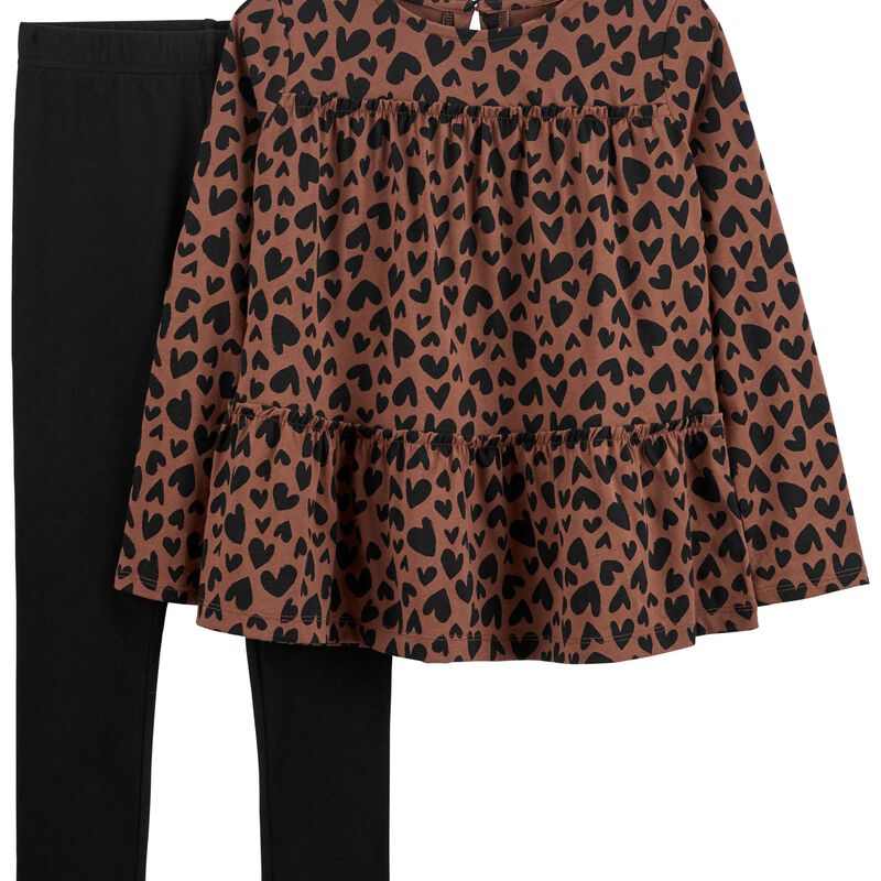 Brown/Black 2-Piece Leopard Top & Legging Set