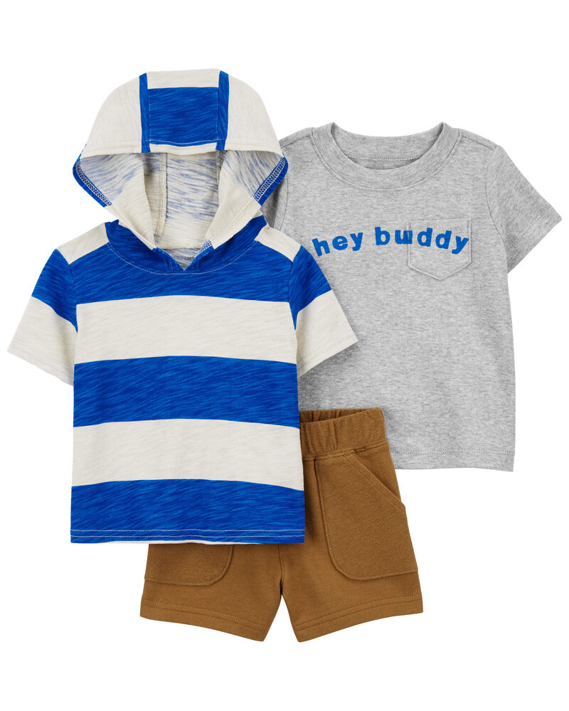 Carter's Baby Boy's 3 Piece Striped Bodysuit, T Shirt, & Short Set