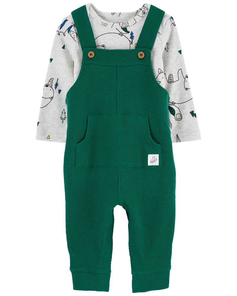 Heather/Green 2-Piece Long-Sleeve Bodysuit & Thermal Coverall Set