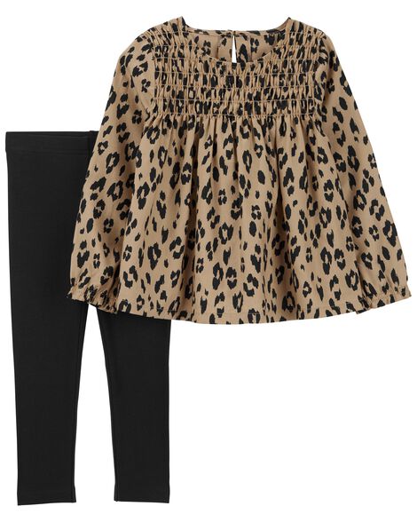 2 Piece Cotton Rich Leopard Print Top & Leggings Girls Outfit (5-14 Years), Indigo Collection