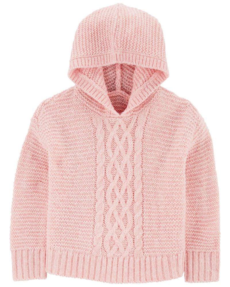 Pink Cable Knit Hooded Sweater