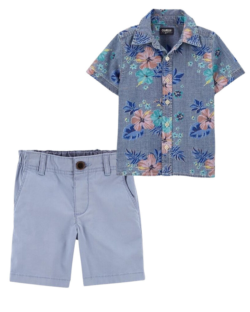 Multi Toddler 2-Piece Hawaiian Shirt & Chino Short Set