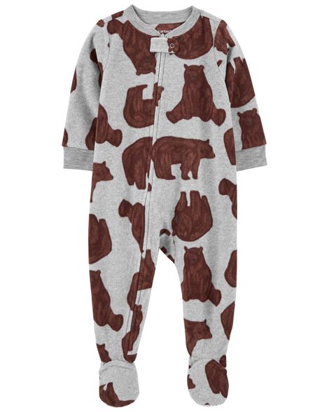 Blue 1-Piece Fleece Moose Print Footless Pyjamas