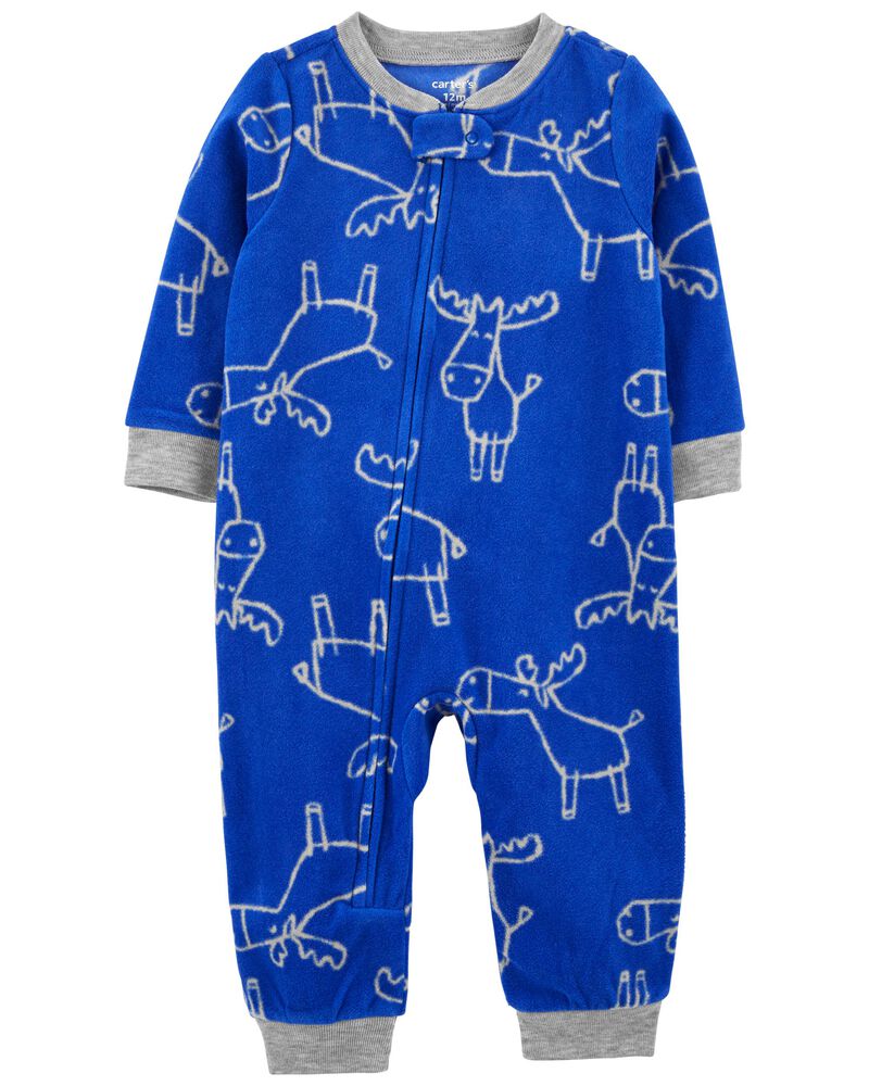 Blue Boys 1-Piece Moose Print Footless Pyjama