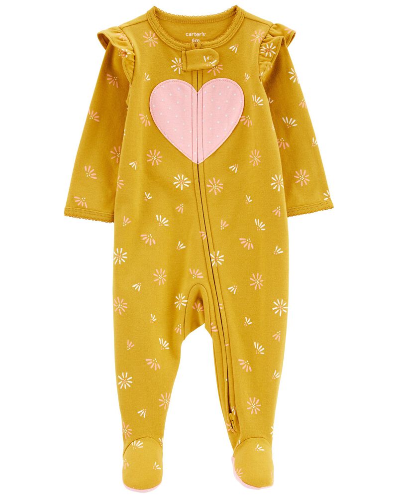 Heart 2-Way Zip Cotton Sleeper Pyjamas