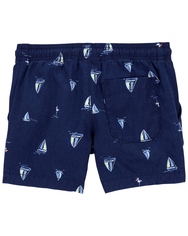 Navy Sailboat Pull-On Linen Shorts