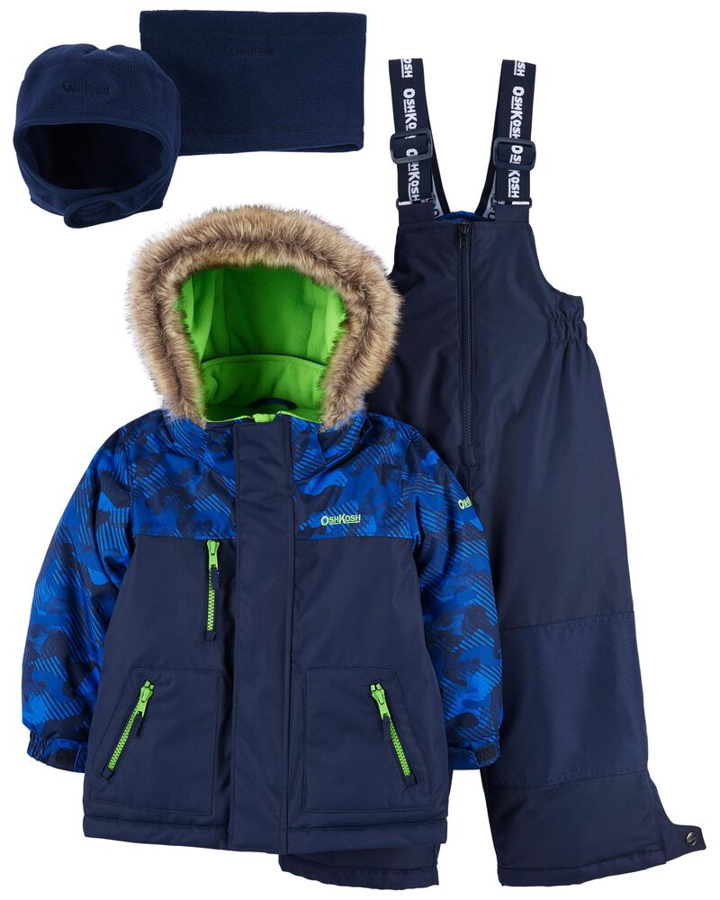 Blue, Black 2-Piece Snowsuit With Bonus Hat & Neck Warmer