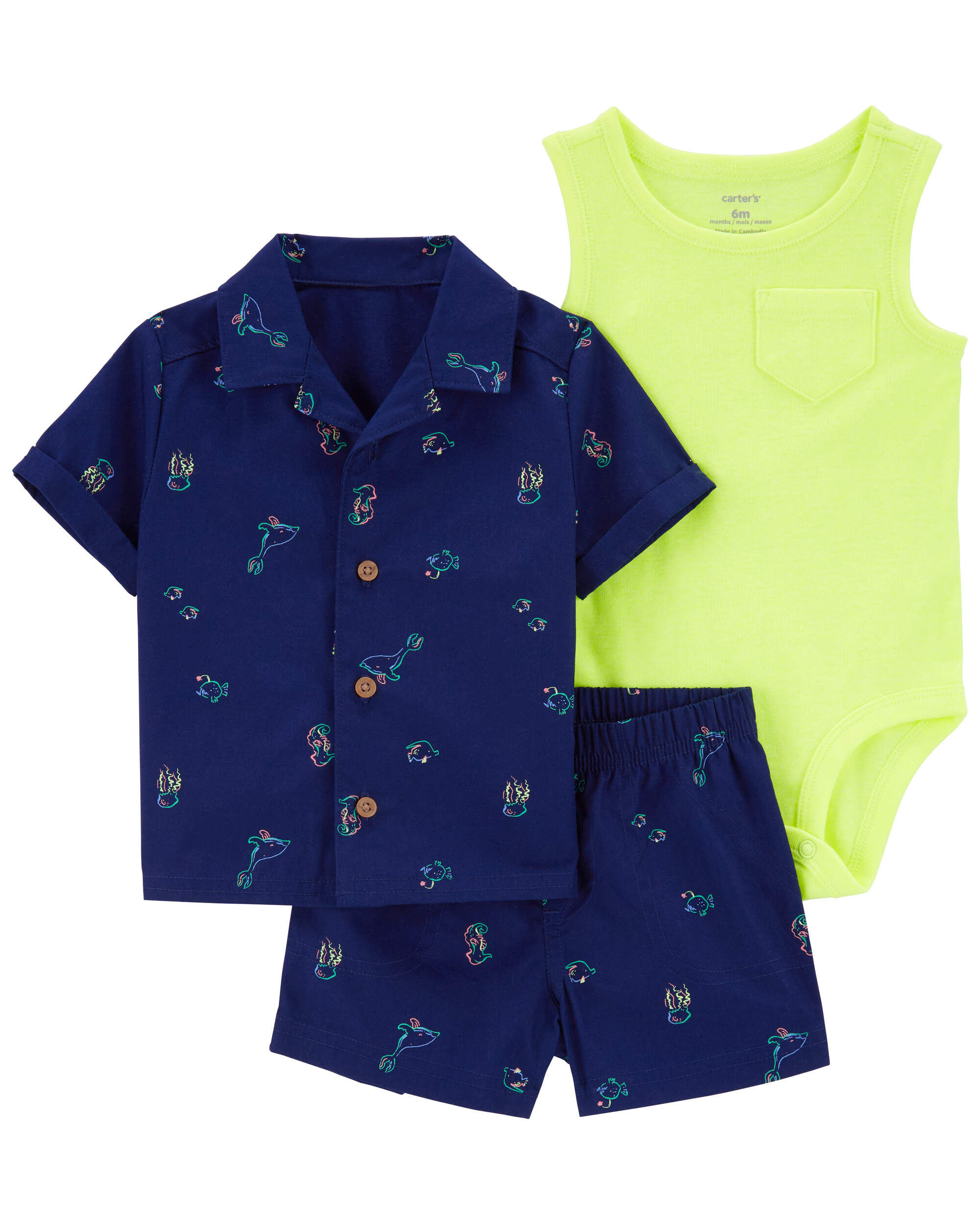 Navy/Neon Yellow Baby 3-Piece Little Short Set | Carter's Oshkosh