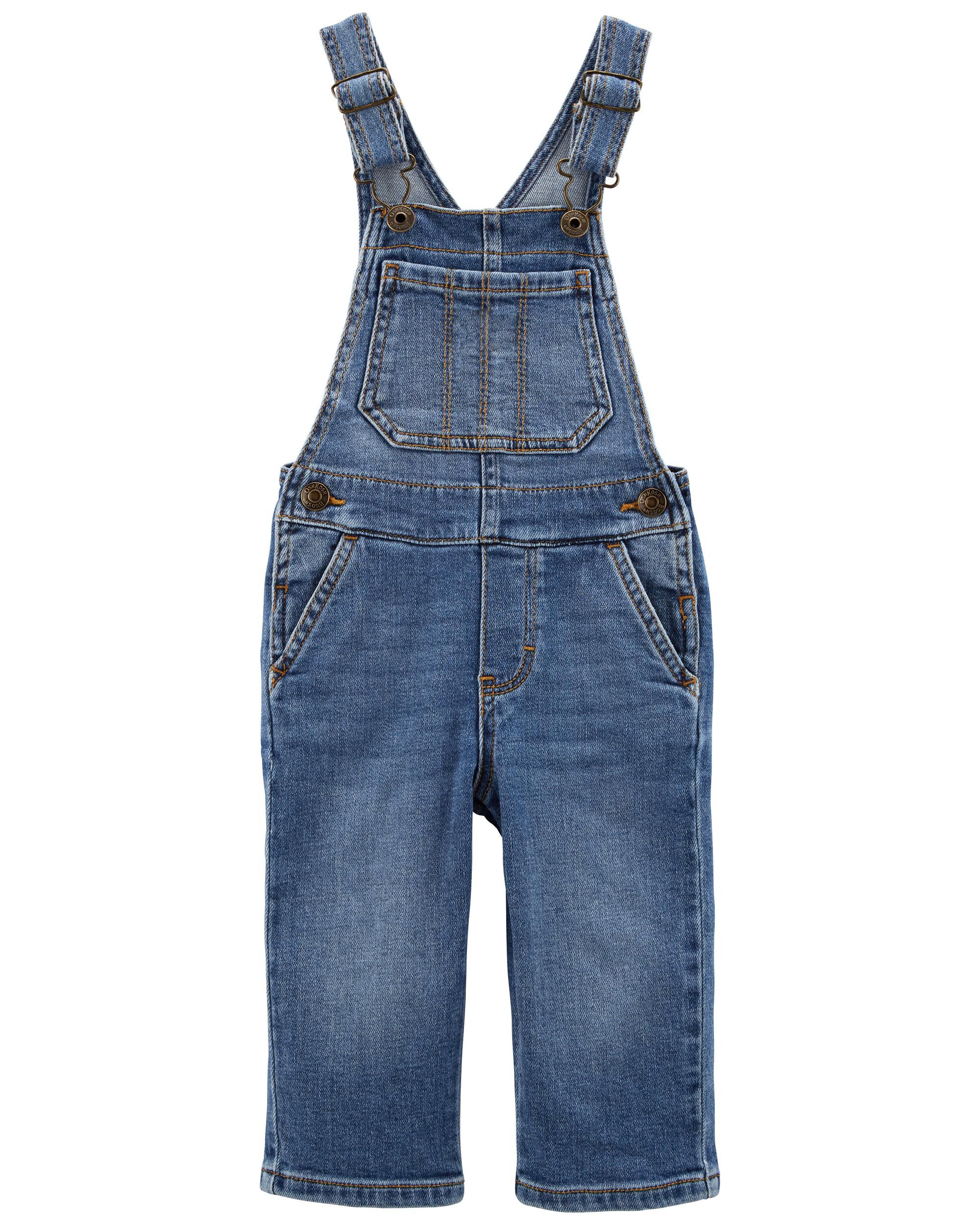 Medium Wash Toddler Floral Lined Stretch Denim Overalls | Carter's 