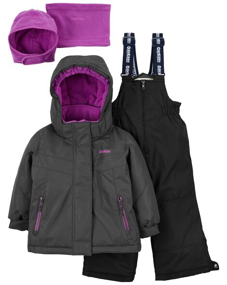 Black 2-Piece Snowsuit With Bonus Hat & Neck Warmer