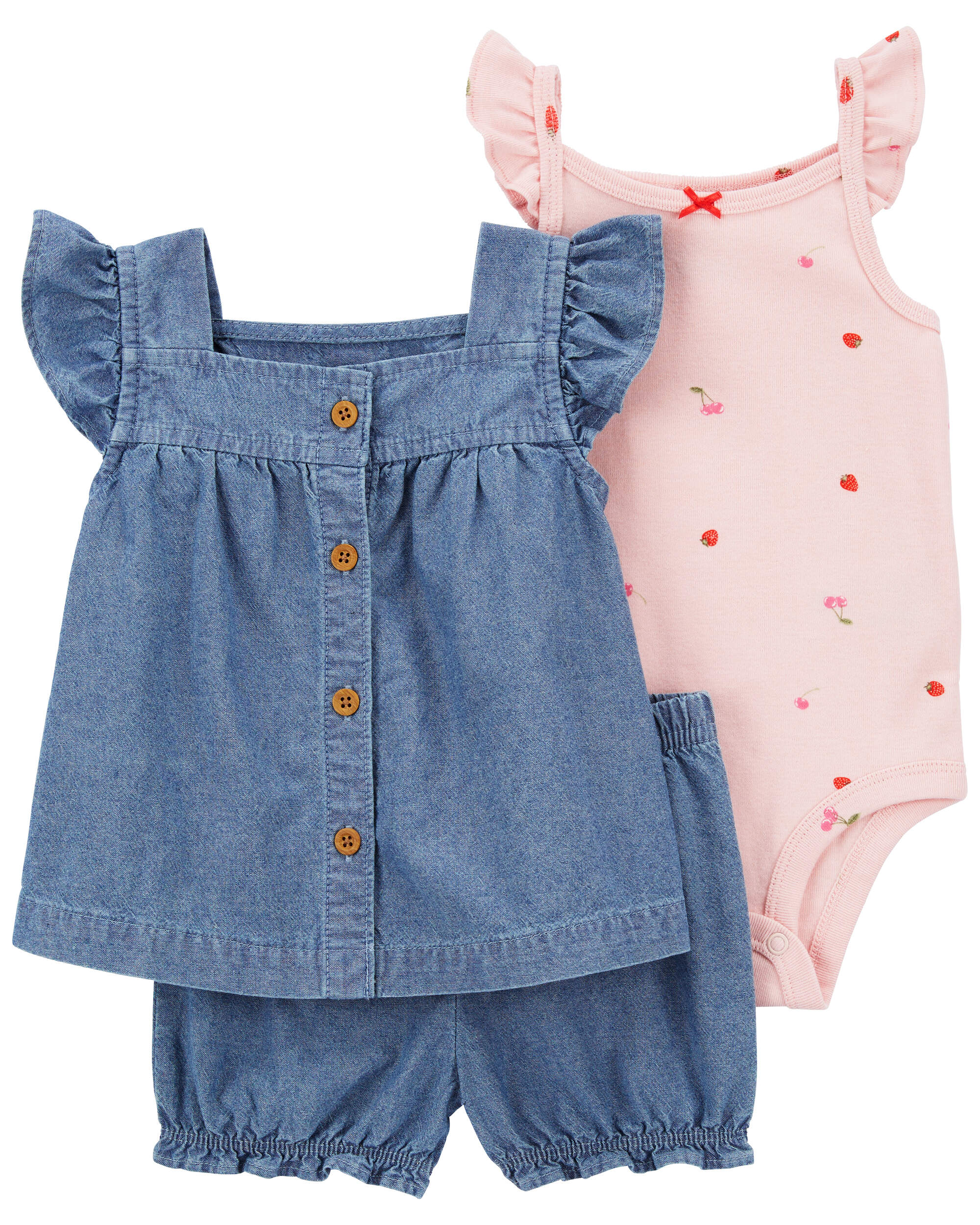 Baby 3-Piece Cherry Chambray Little Short Set