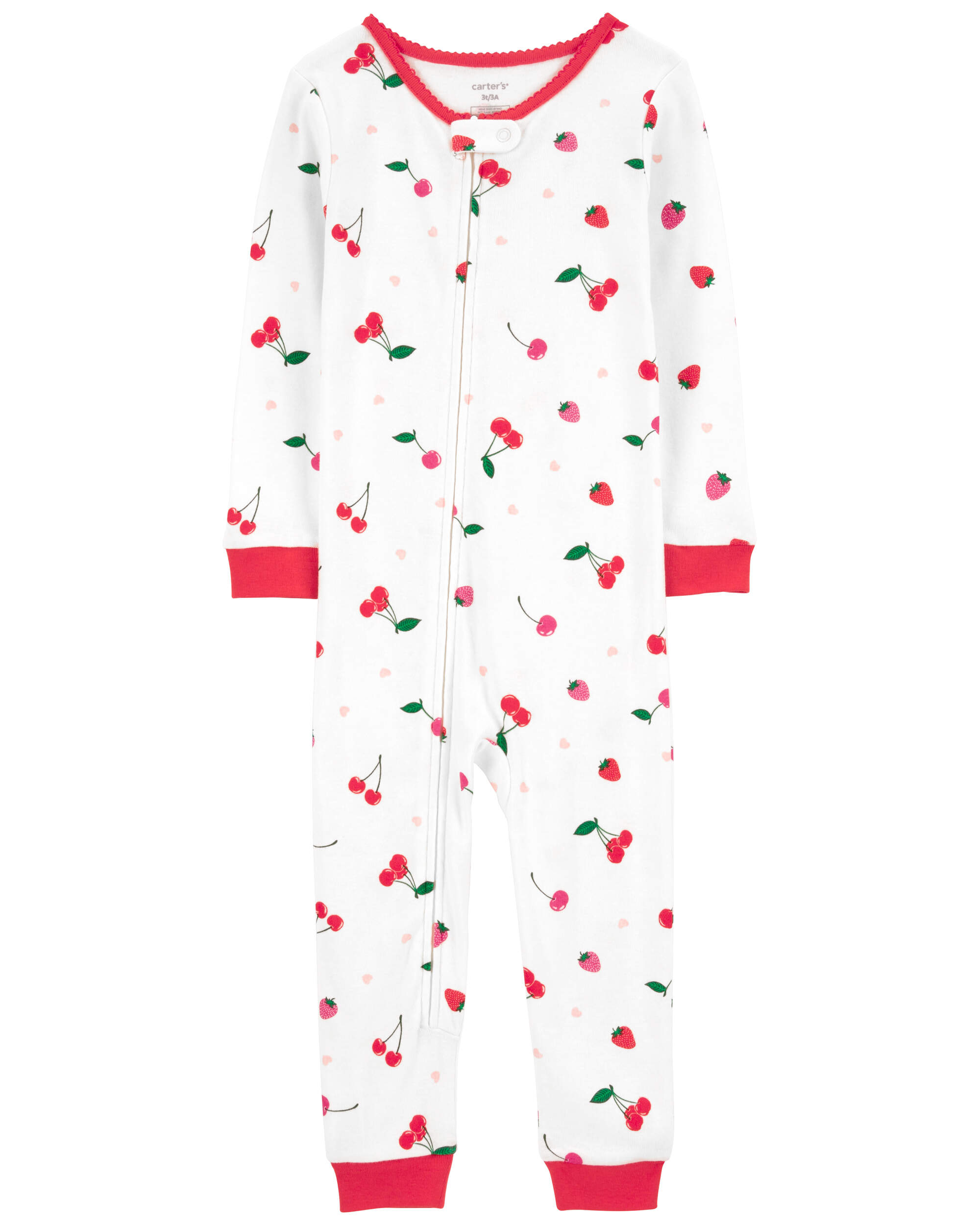 1-Piece Cherry Print 100% Snug Fit Cotton Footless Pyjamas