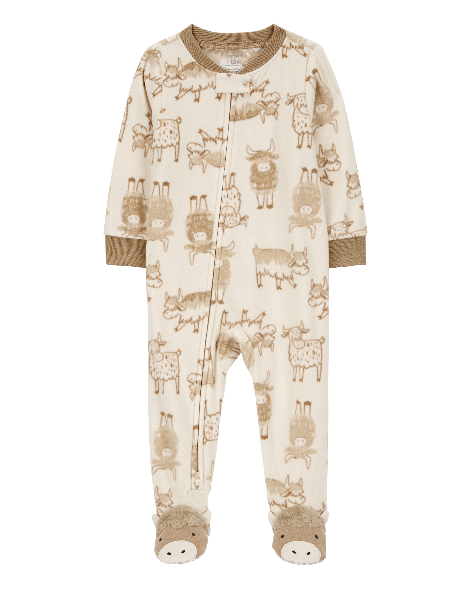 Toddler 1-Piece Cow Print Fleece Footie Pyjamas