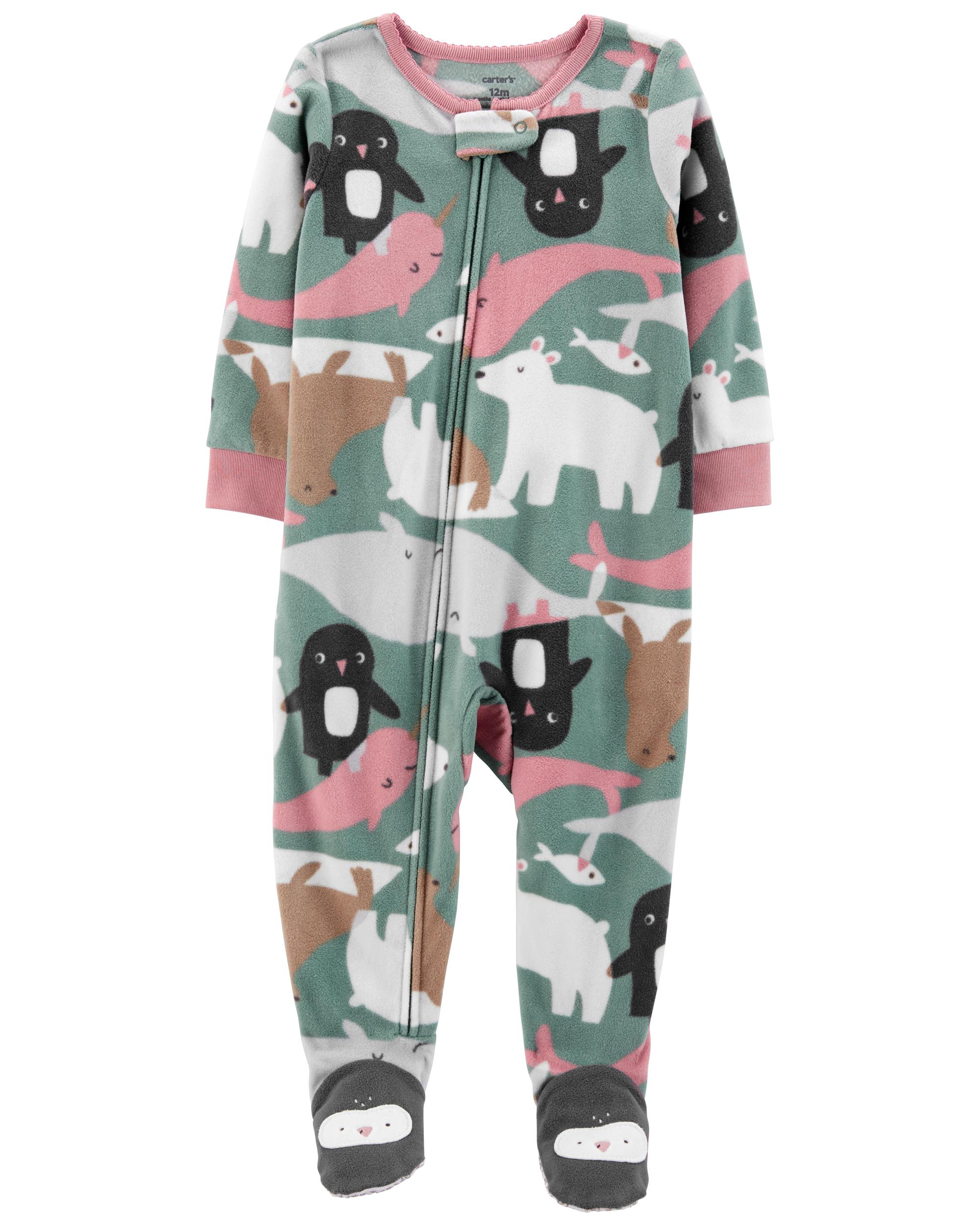 1-Piece Fleece Moose Print Footless Pyjamas