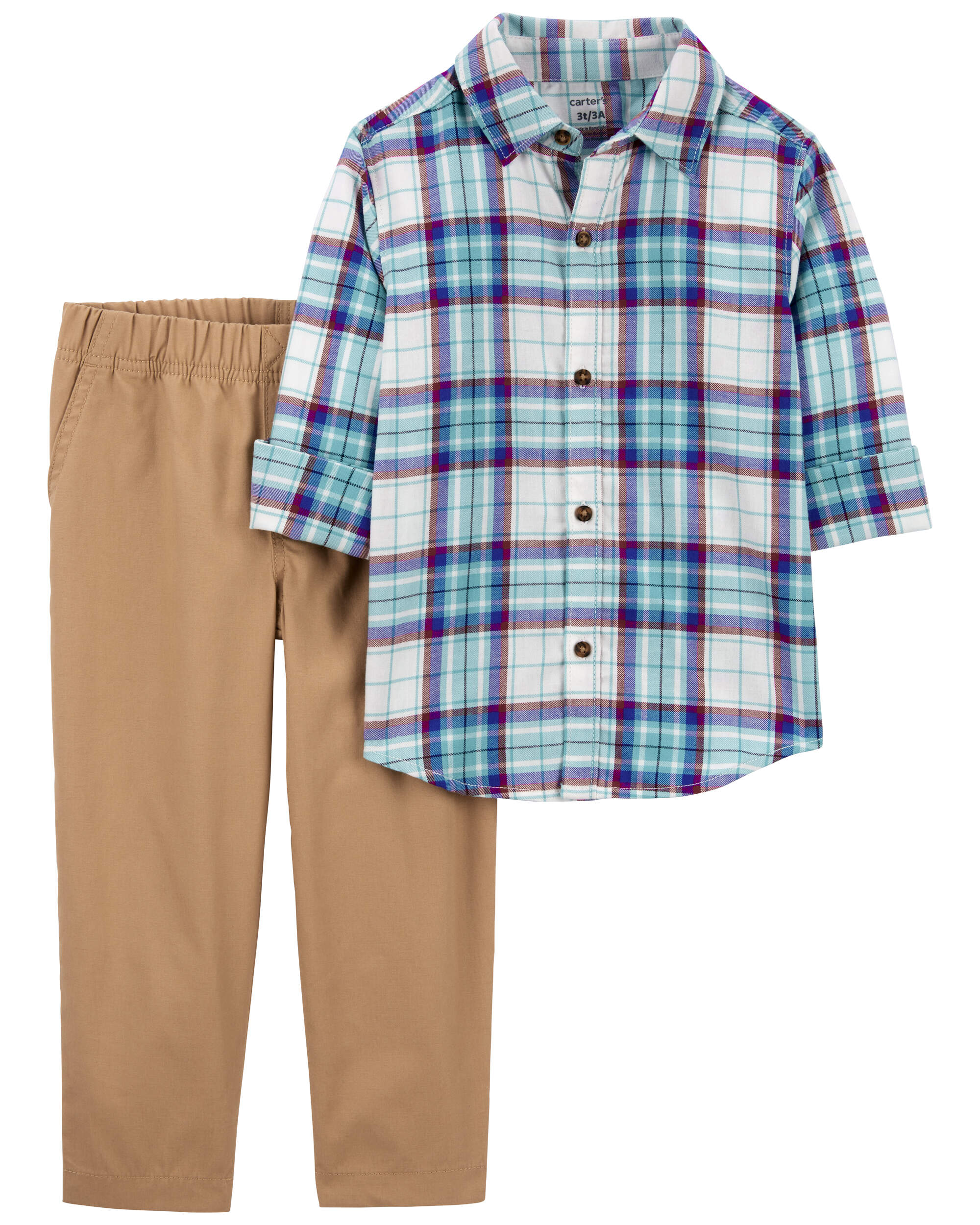 Toddler 2-Piece Plaid Button-Front Shirt & Canvas Pant Set