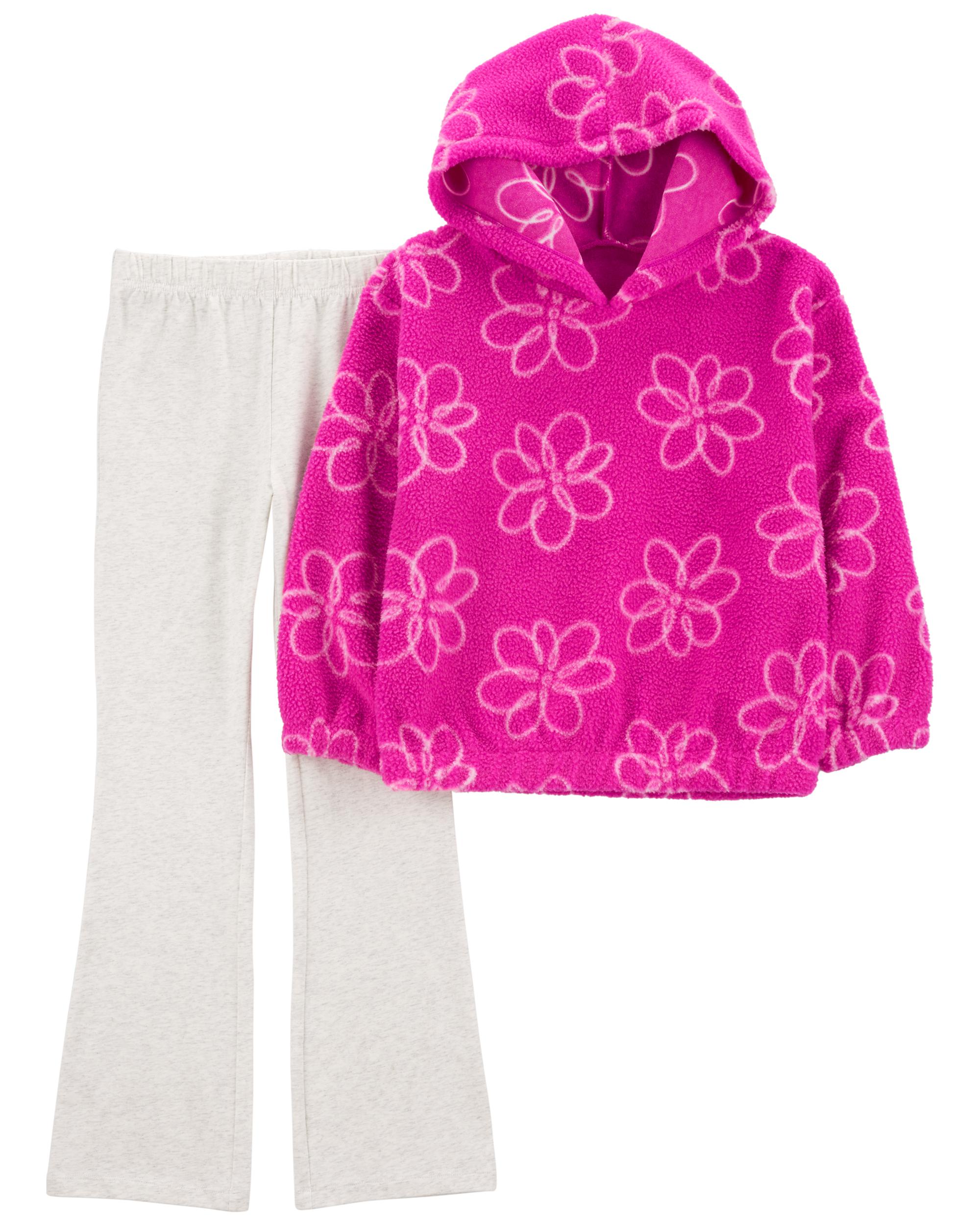 Kid 2-Piece Pink Floral Fleece Pullover Set