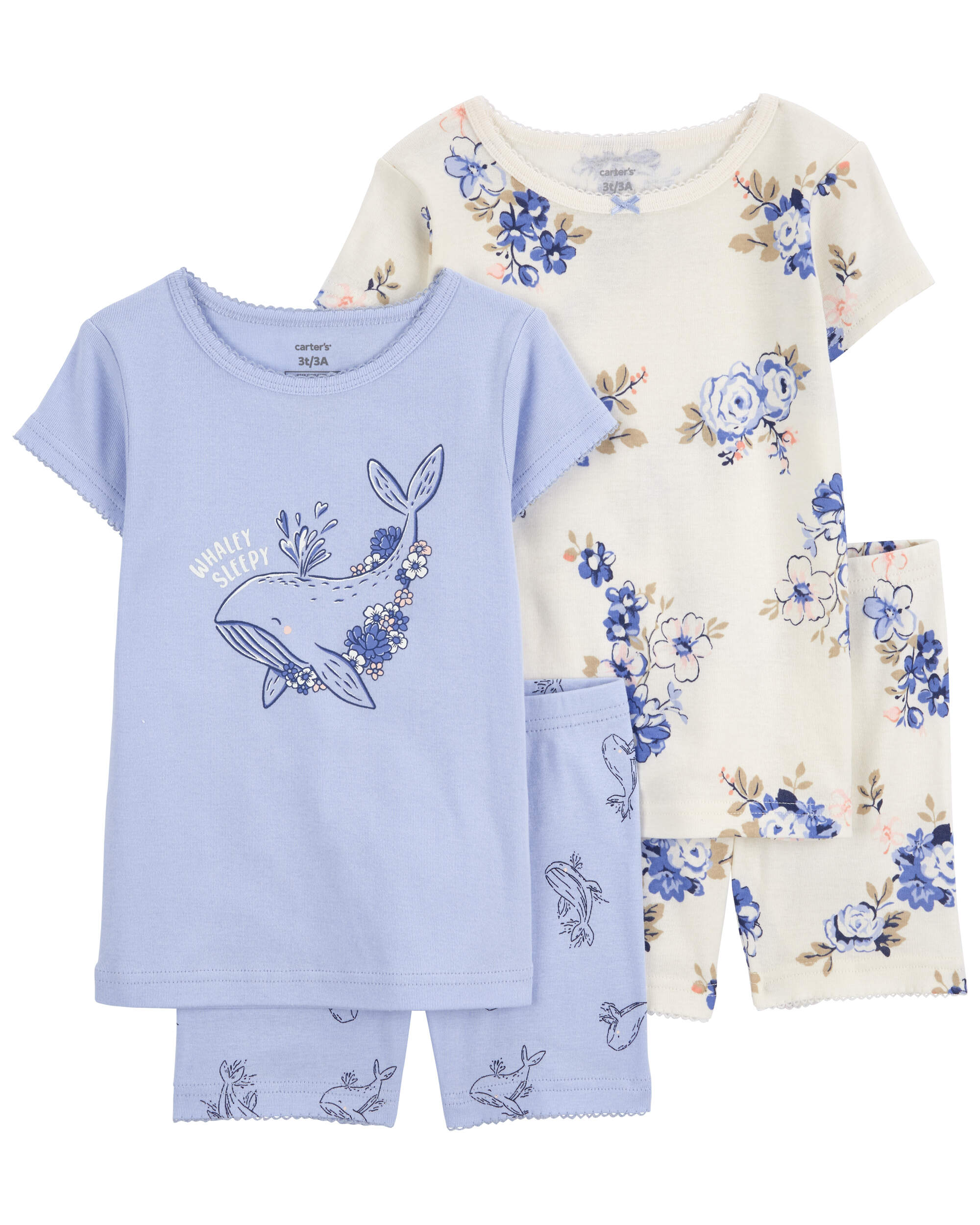 Toddler 4-Piece Floral & Whale-Print Pyjamas Sets