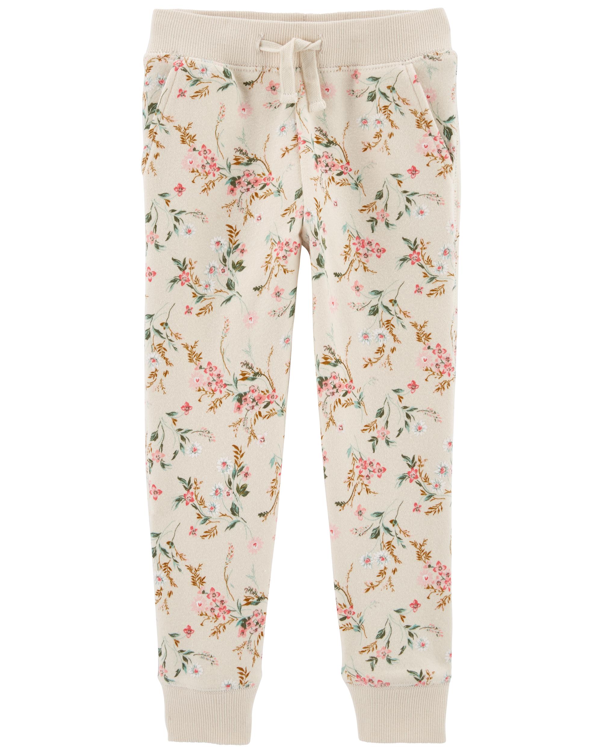 Cream Vintage Floral Print Pull-On Fleece Pants | carters.com