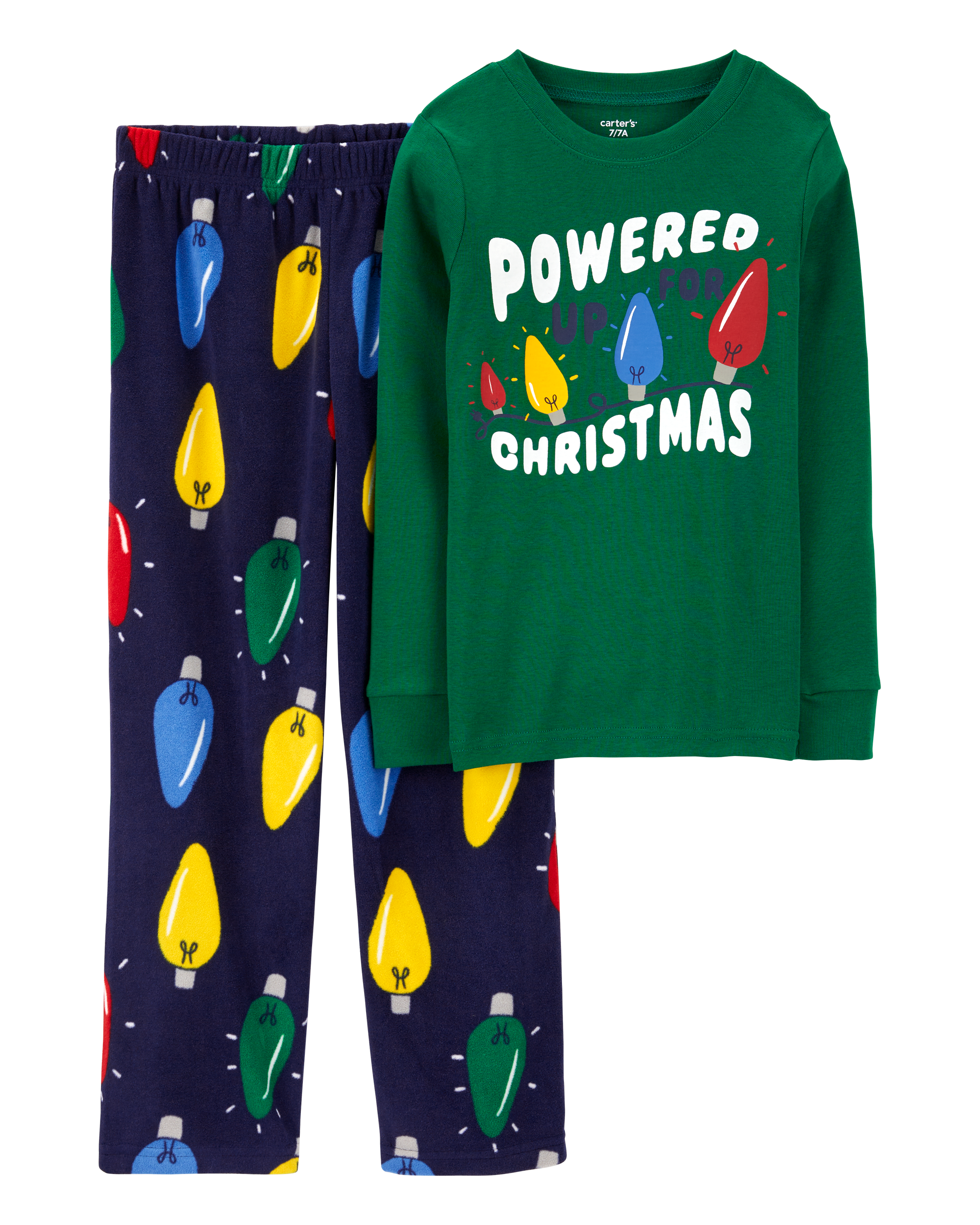 Kid 2-Piece Christmas Lights Cotton & Velboa Pyjamas