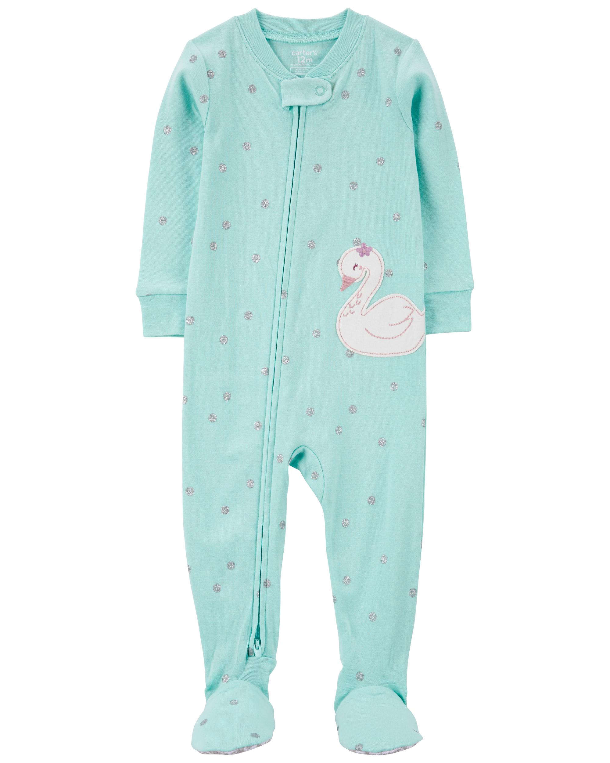 Toddler 1-Piece Swan Print 100% Snug Fit Cotton Footie Pyjamas