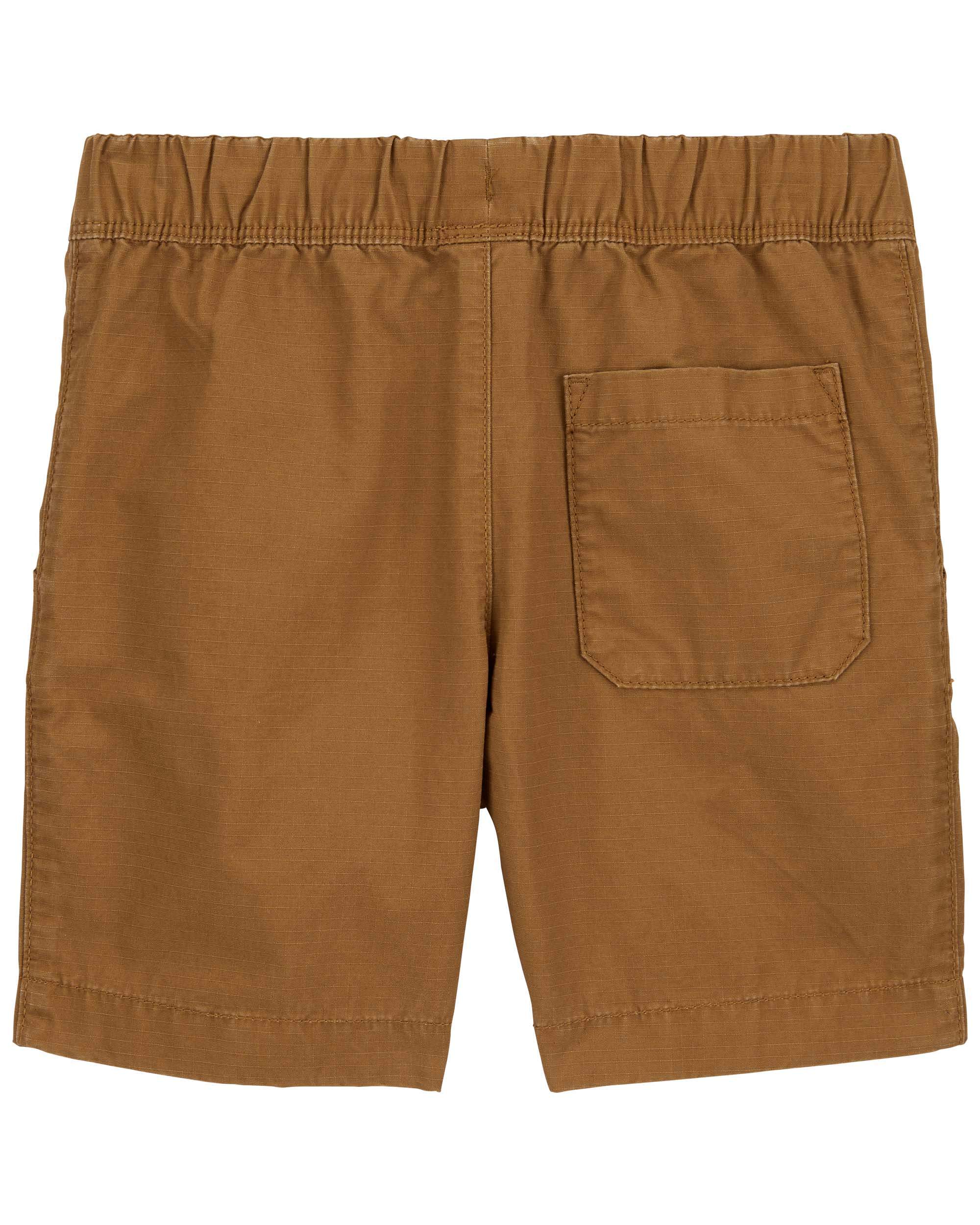 Brown Pull-On Canvas Shorts