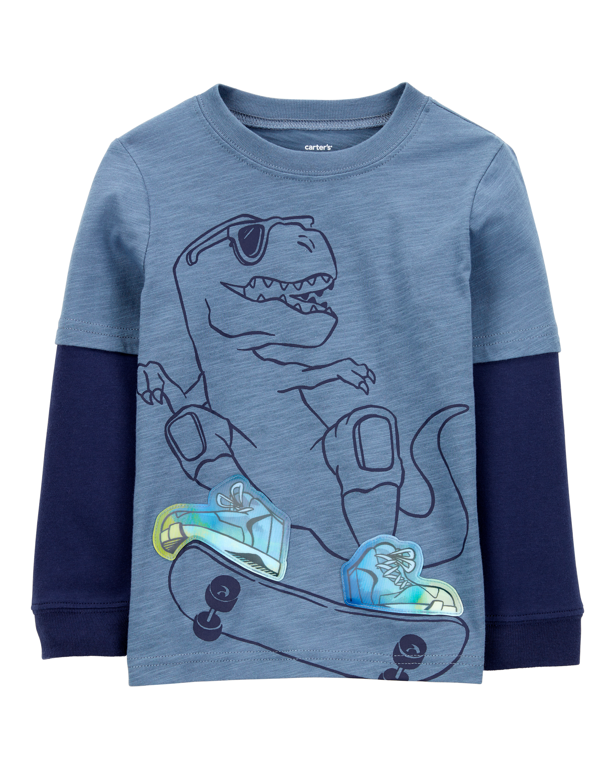 Toddler Dinosaur Cotton Blend Long-Sleeve Tee - Blue