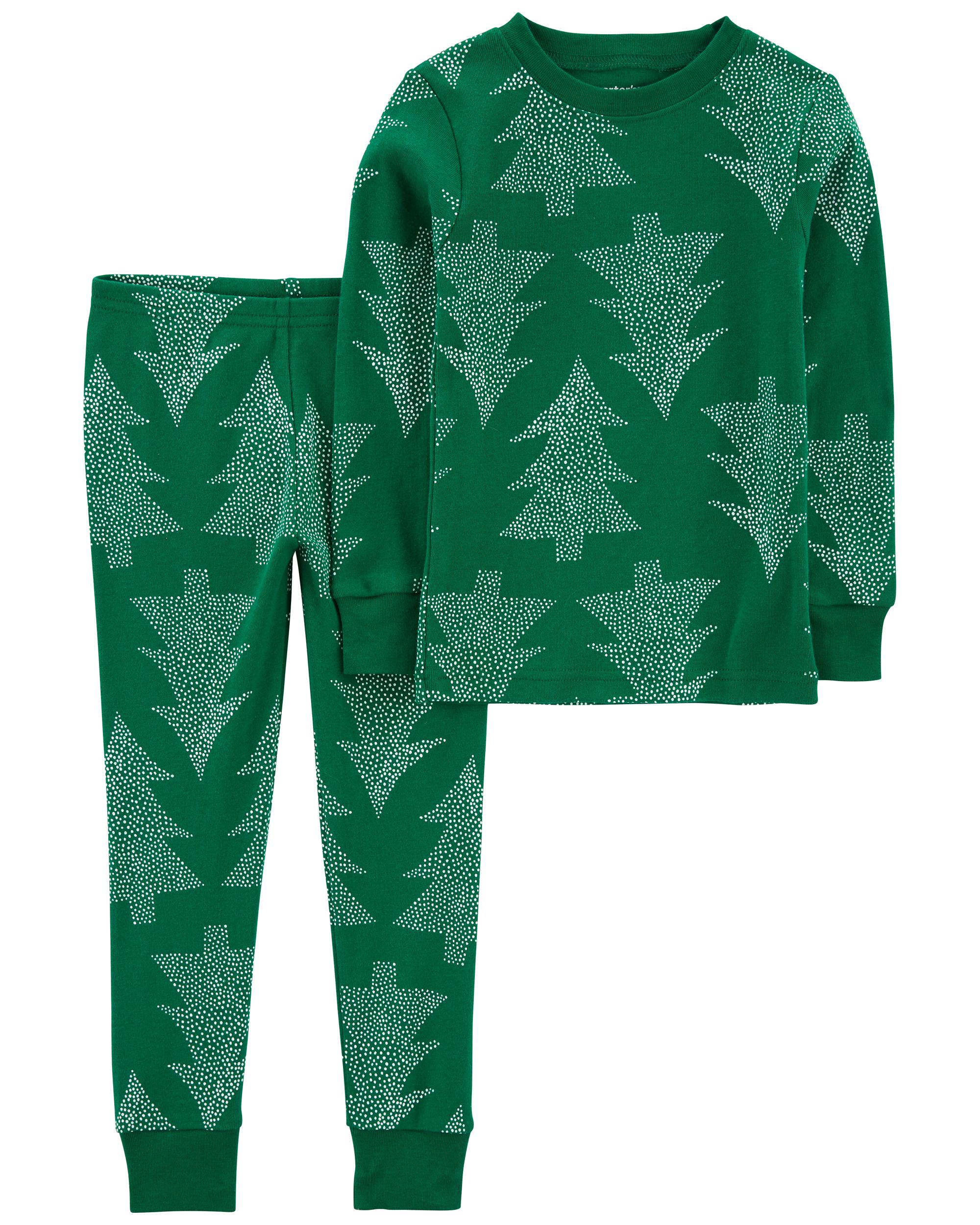 Green 2-Piece Christmas Tree 100% Snug Fit Cotton Pyjamas