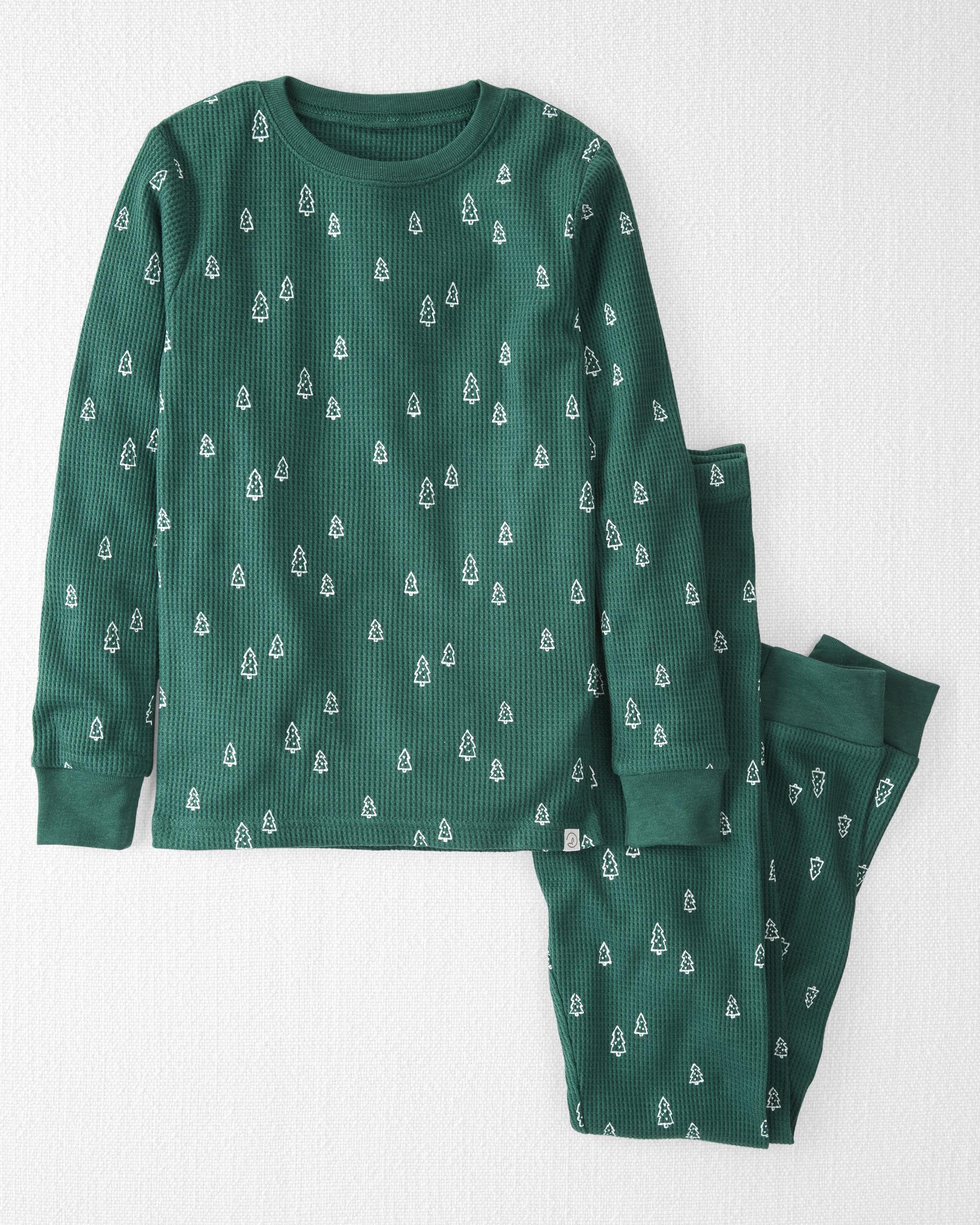 Tree Print Waffle Knit Pajamas Set Made With Organic Cotton