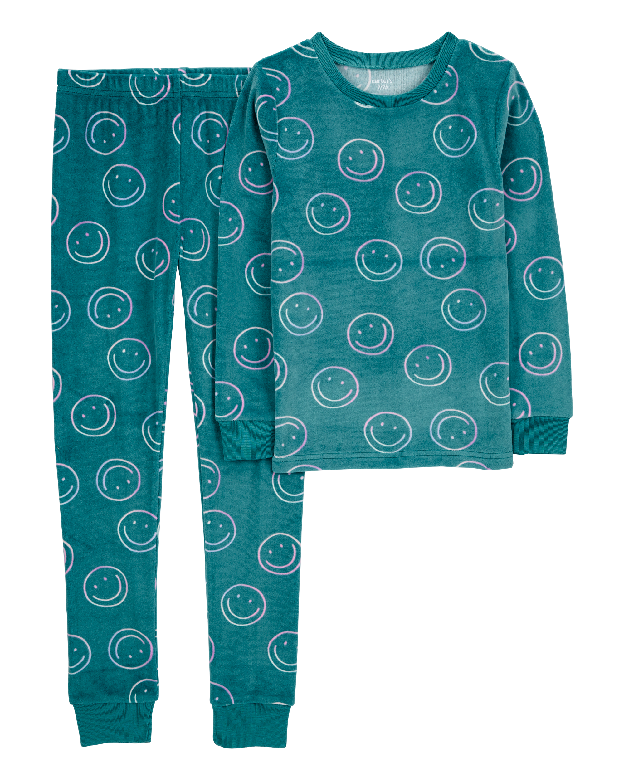 Kid 2-Piece Smiley Face Fuzzy Velboa Footie Pyjamas