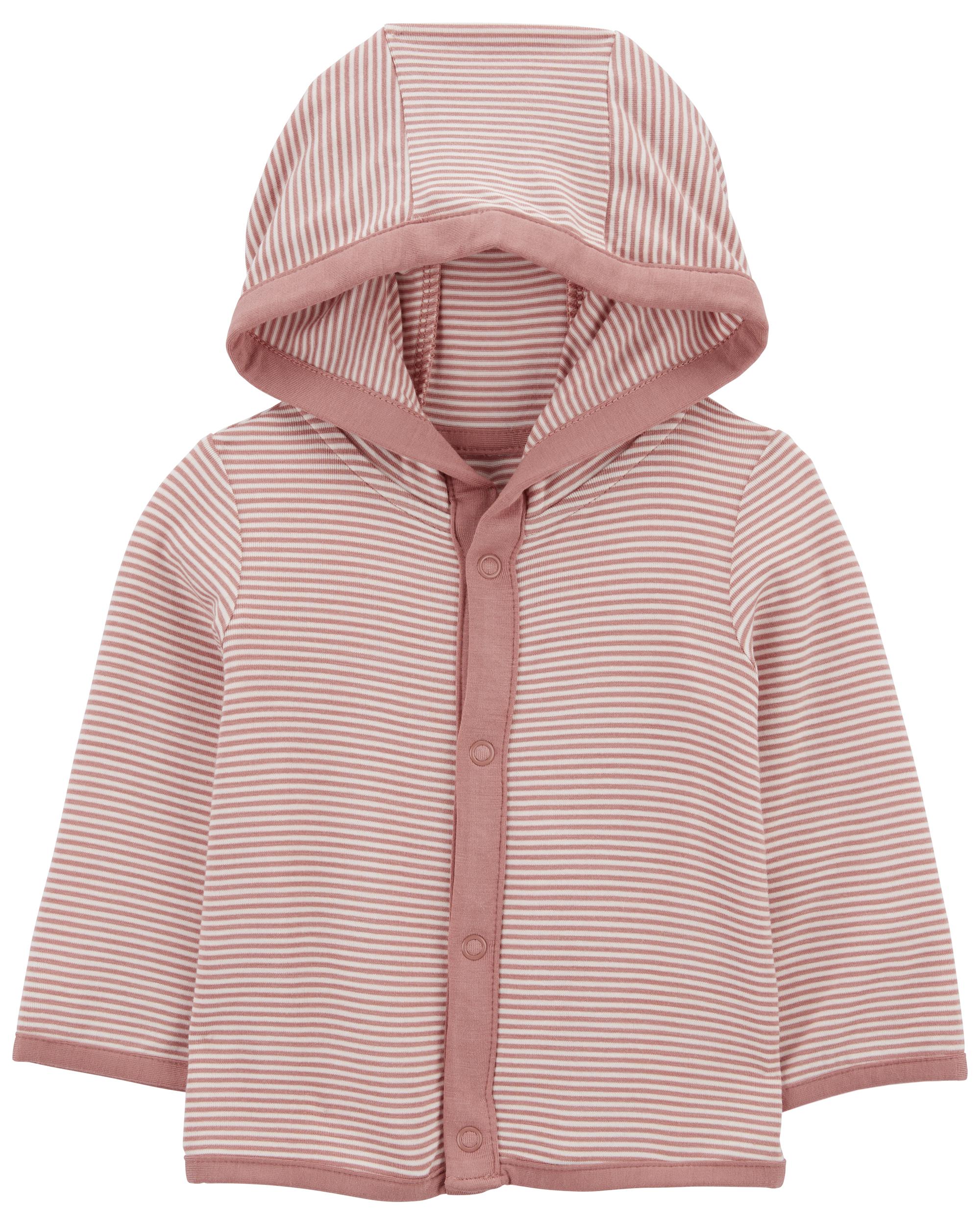 Baby Pink & White PurelySoft Jersey Hooded Cardigan