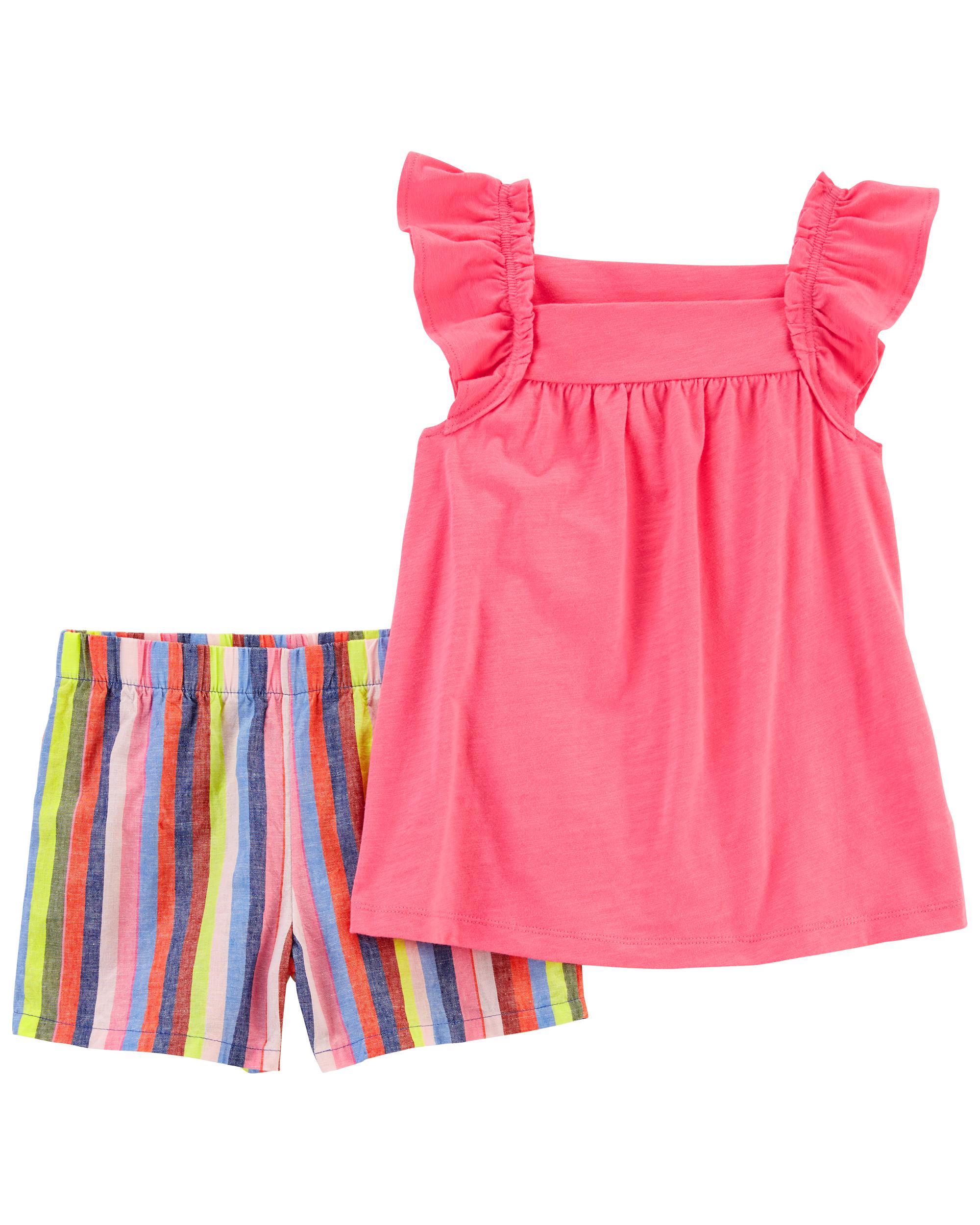 Pink Carter's Girls 2-Piece Pink Flutter Sleeve Top & Shorts Set