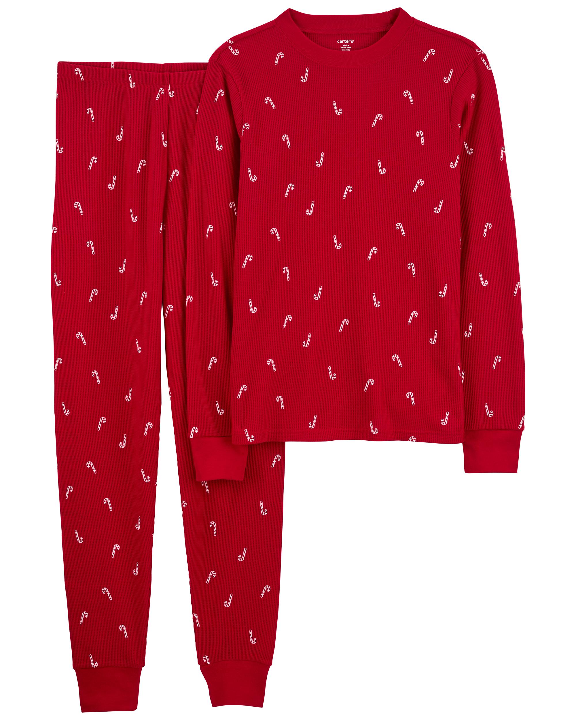Red 2-Piece Adult Candy Cane 100% Snug Fit Cotton Pyjamas