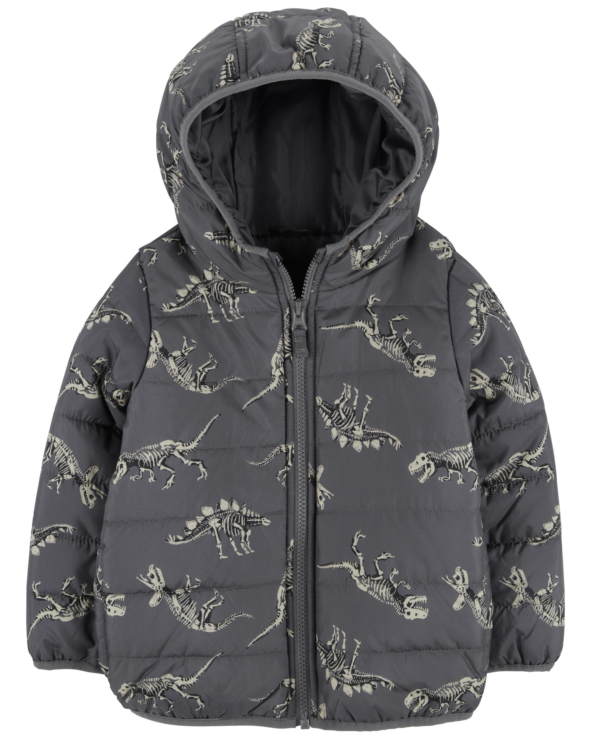 Kid Fossil Dino Print Packable Puffer Jacket