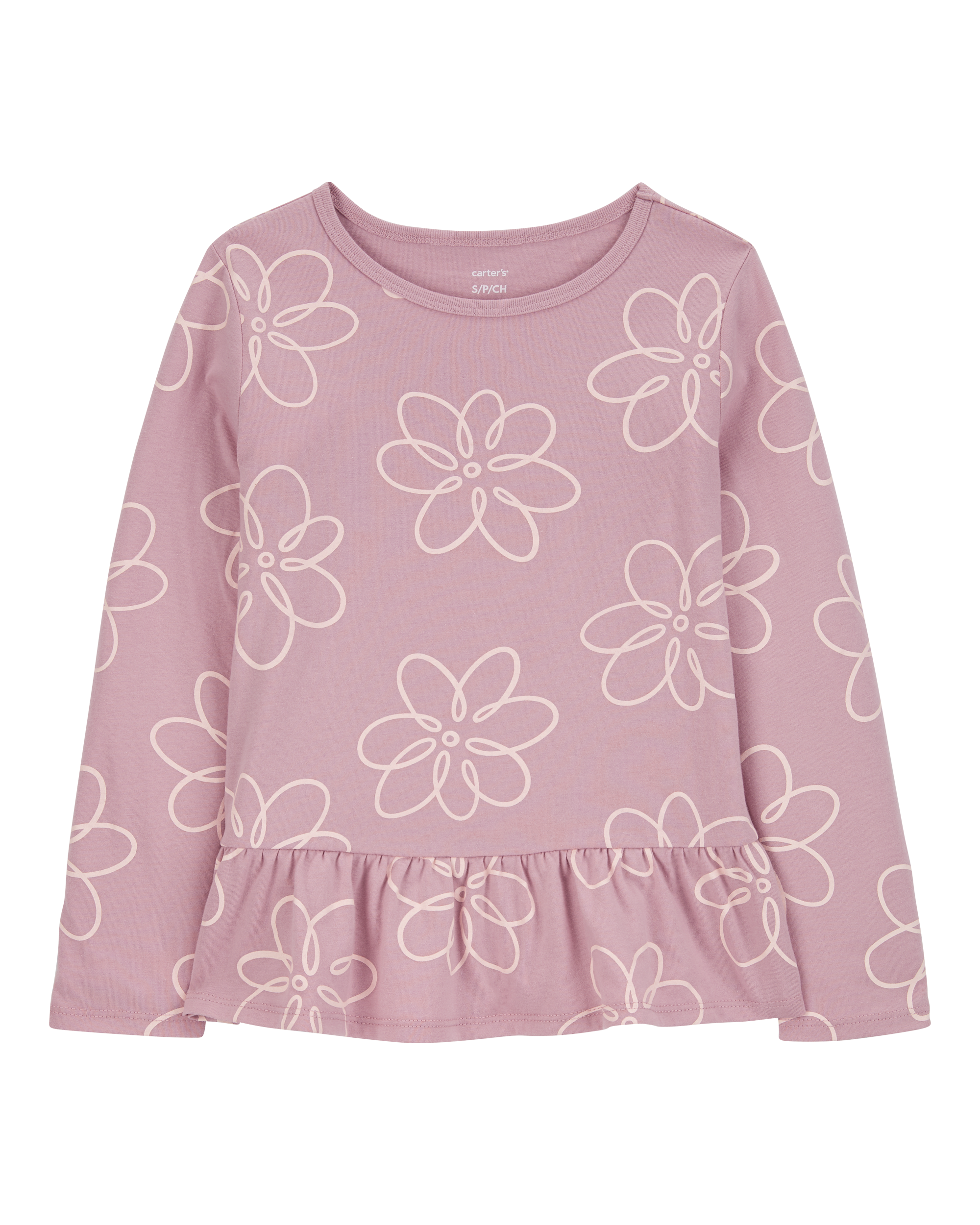 Kid Floral Long-Sleeve Peplum Jersey Tee