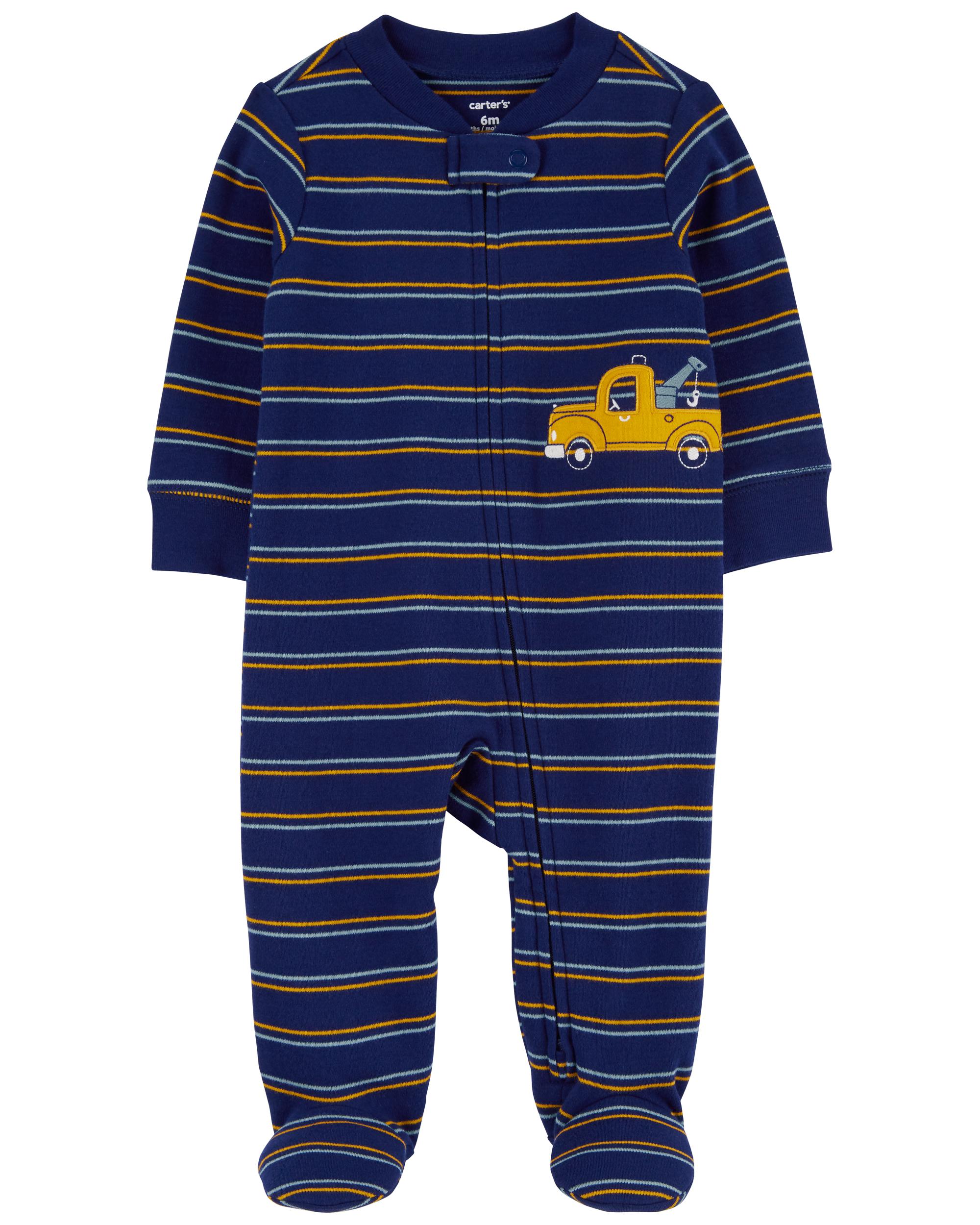 Baby Striped Truck 2-Way Zip Cotton Sleeper Pyjamas