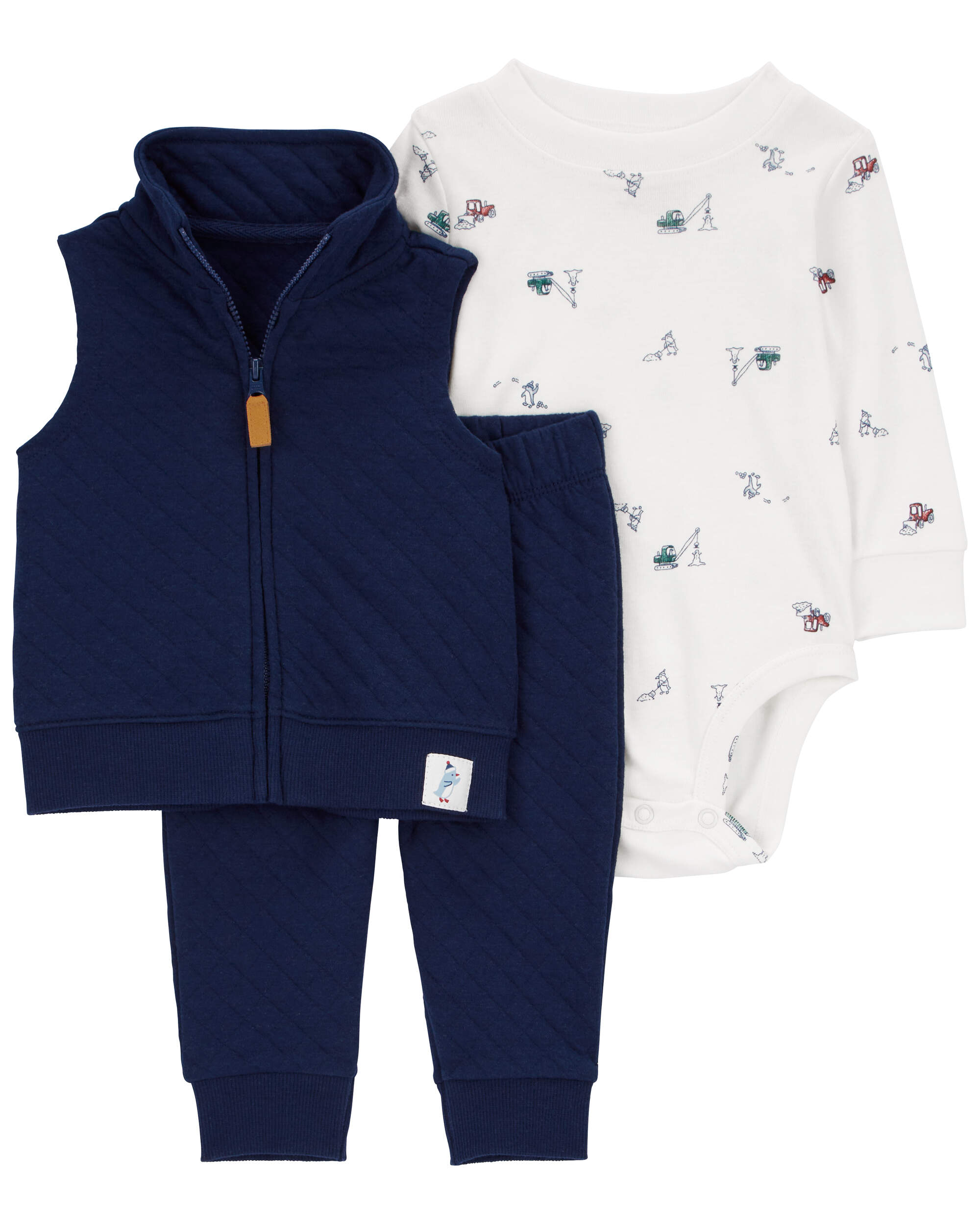 Baby 3-Piece Quilted Little Vest Set