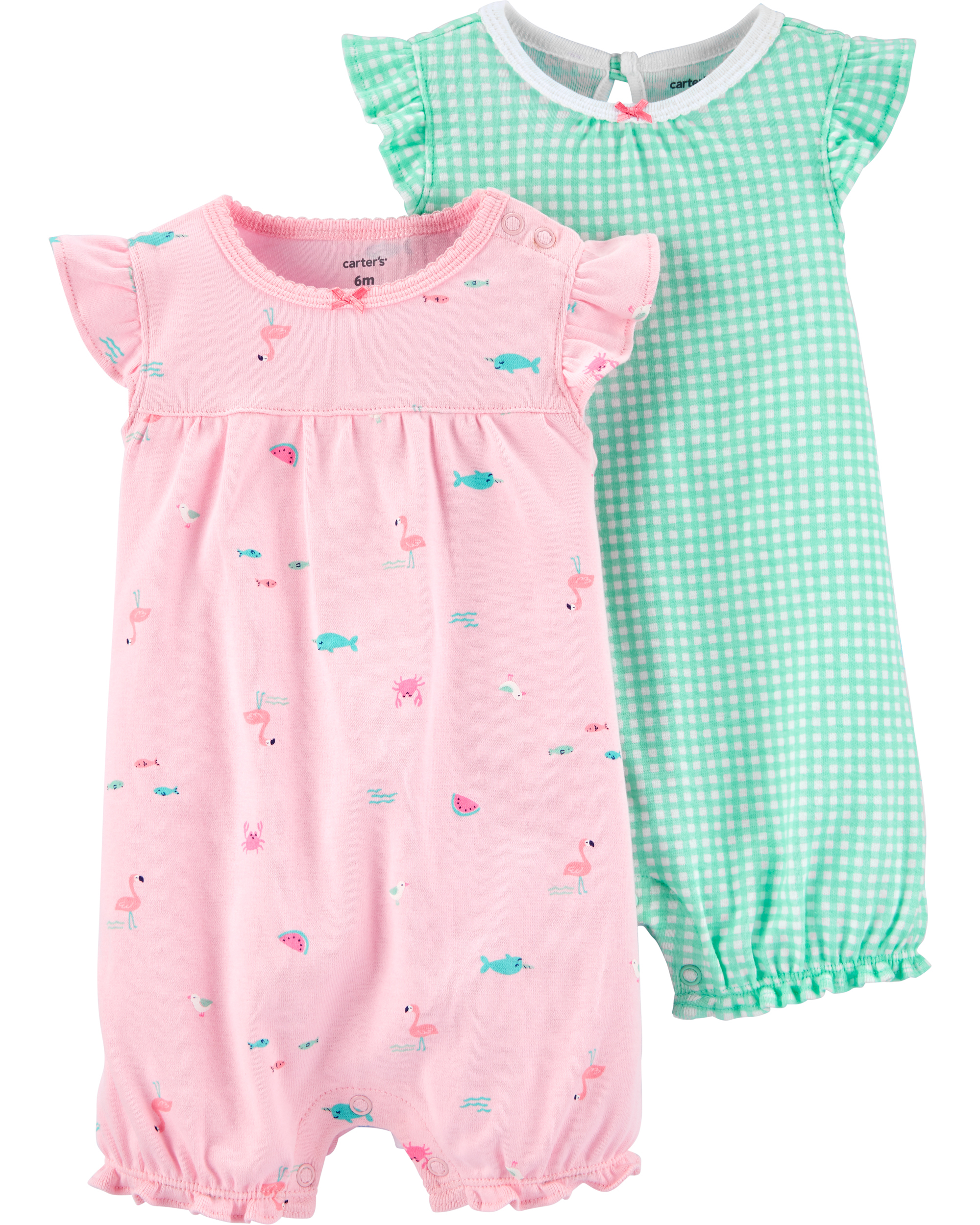 2 Pack Checkered Flamingo Rompers Carters Com