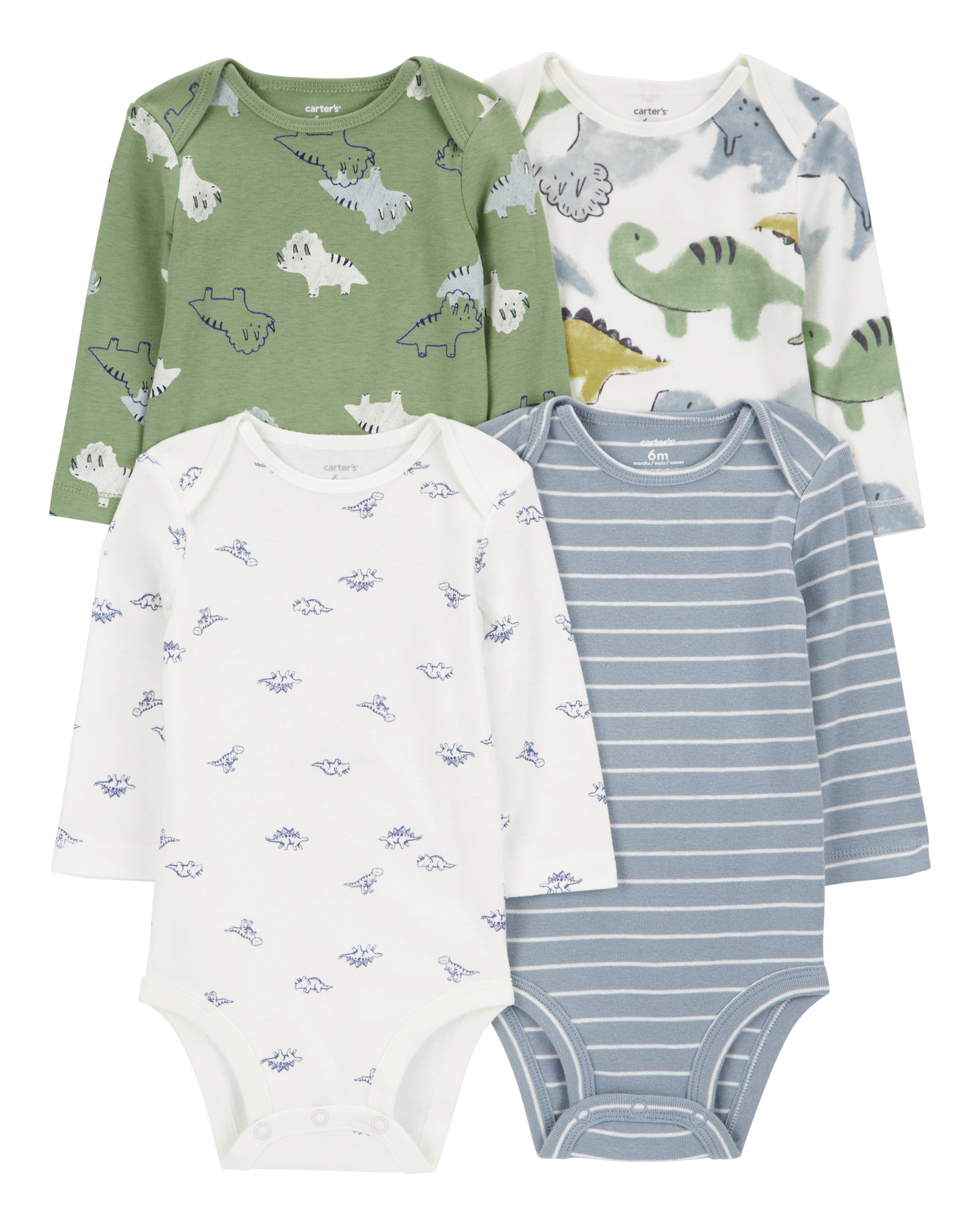 Baby 4-Pack Long-Sleeve Dinosaur Bodysuits