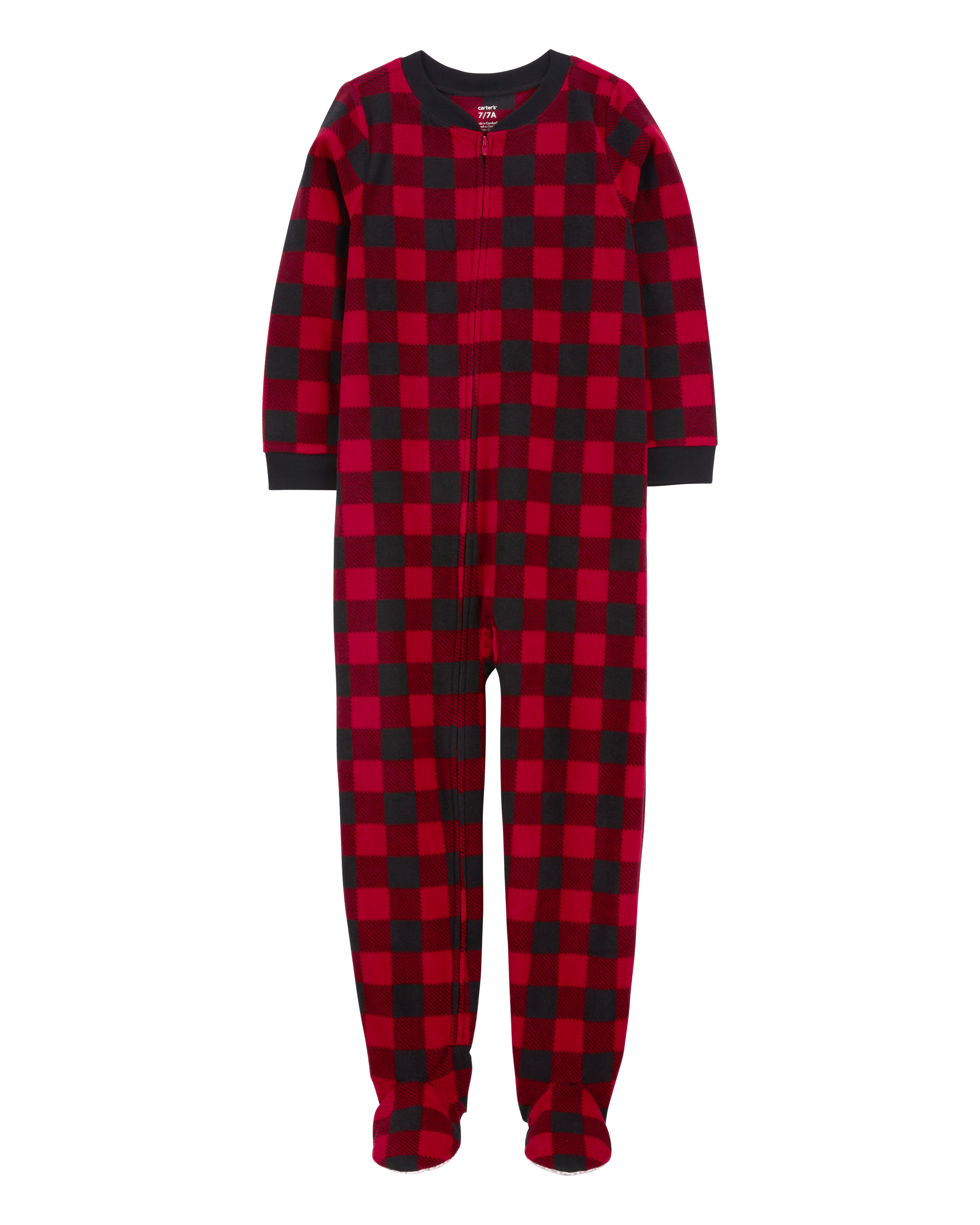 Kid 1-Piece Buffalo Check Fleece Footie Pyjamas