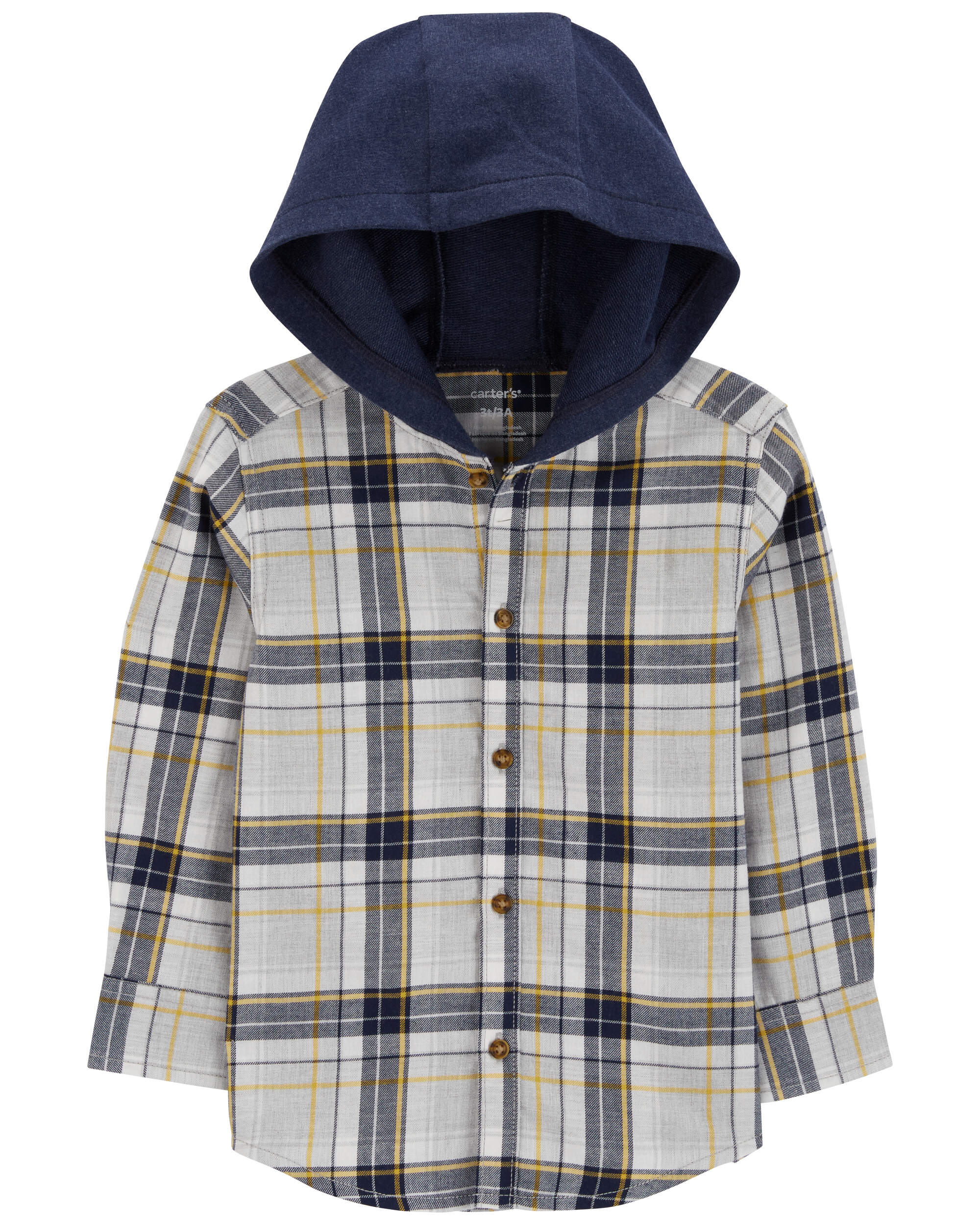 Baby Plaid Hooded Button-Down Shirt