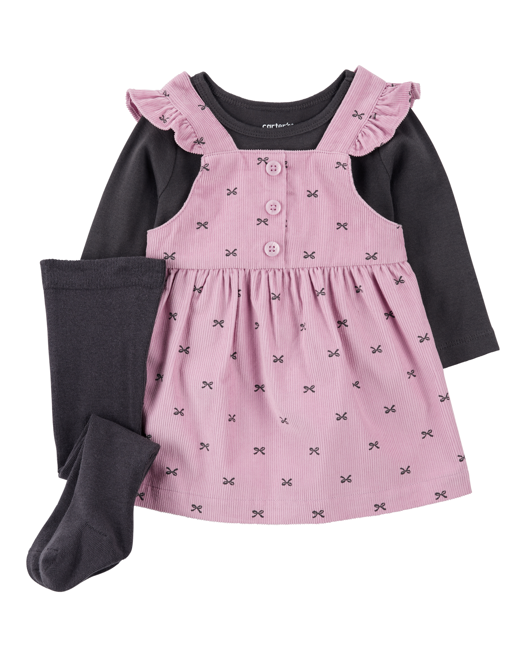 Baby 2-Piece Tee & Bow Corduroy Jumper Tights Set