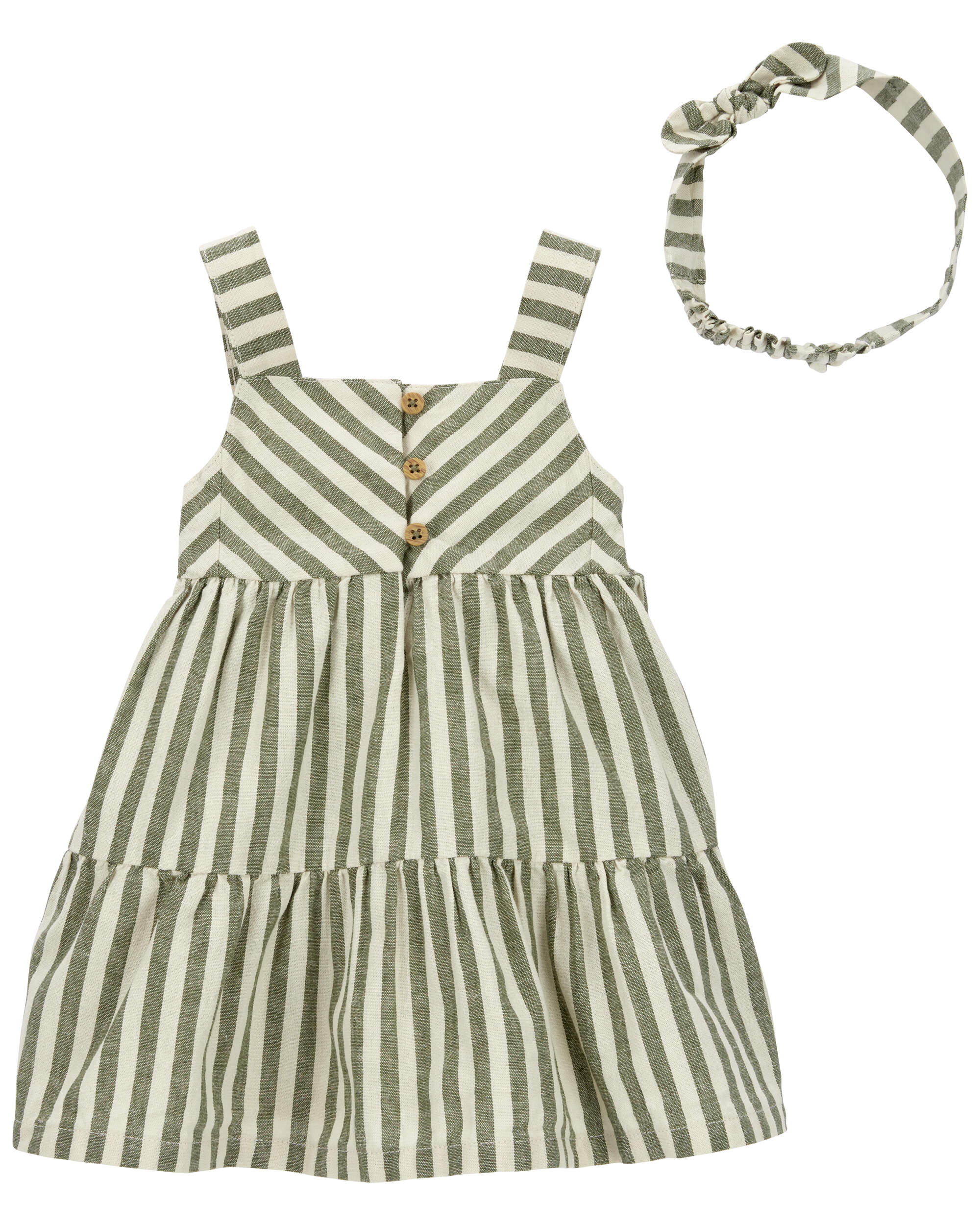 Baby 2-Piece Striped Linen Dress & Headwrap Set